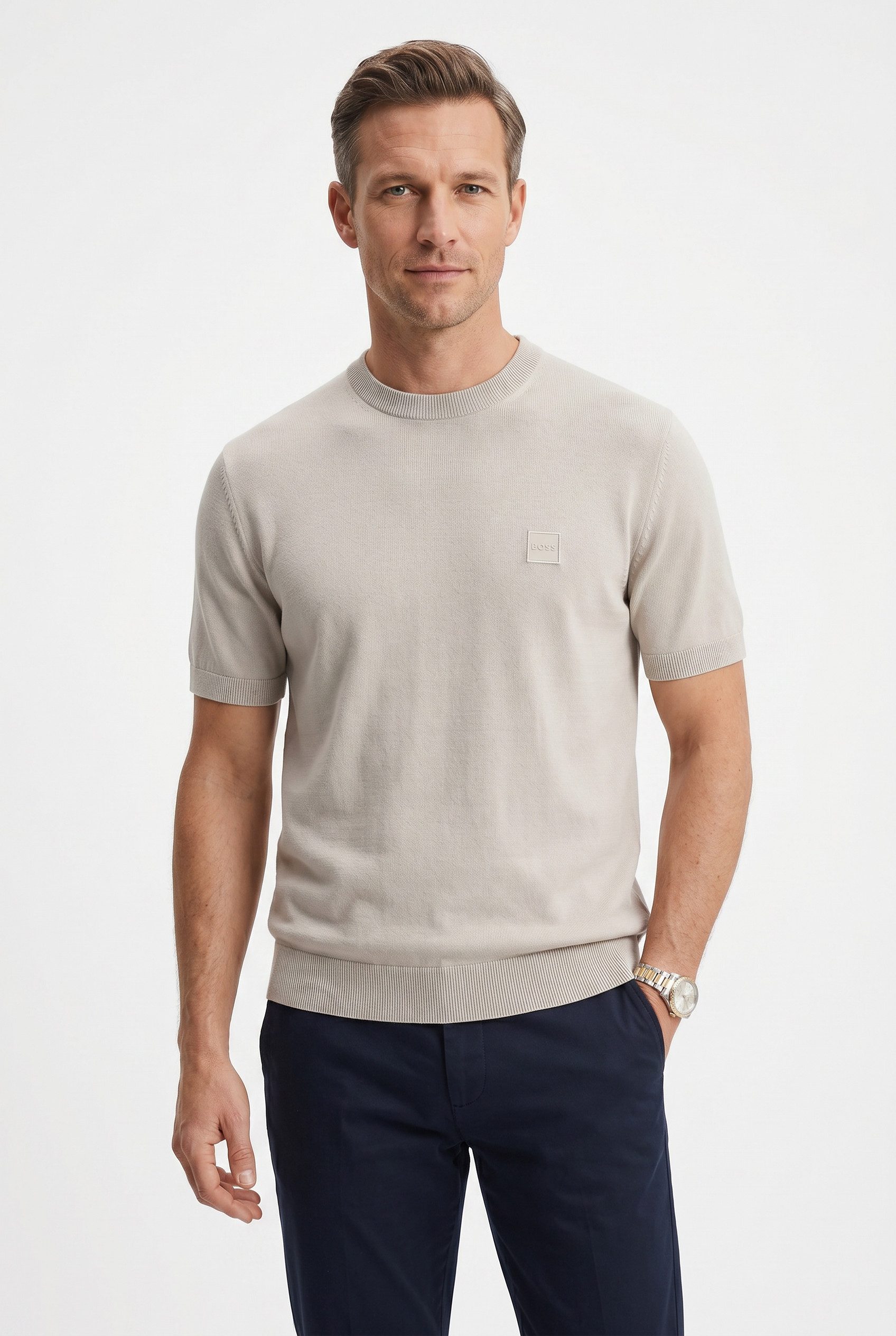 BOSS ORANGE Kurzarmpullover Kanacho mit Kaschmir-Anteil, Rundhals