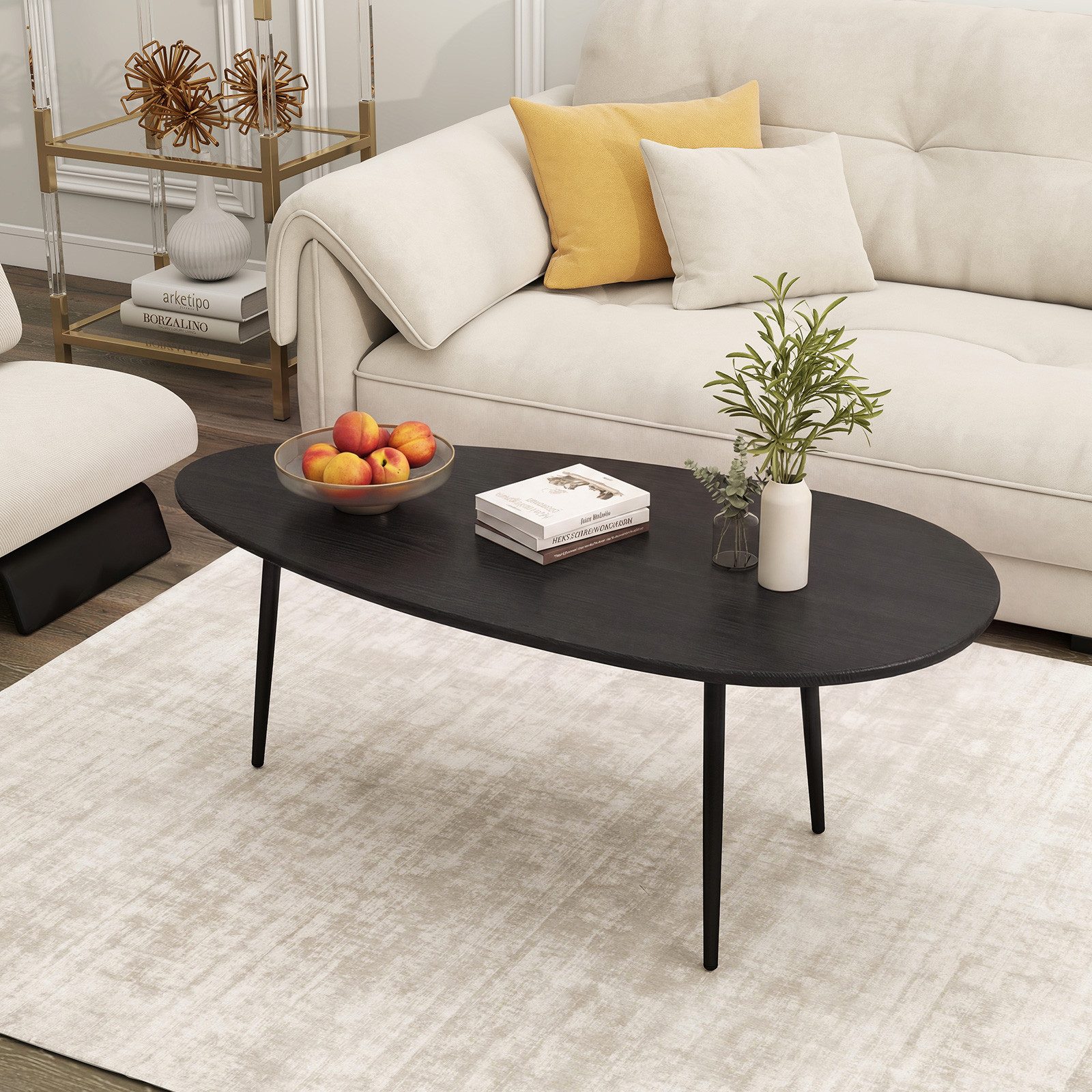 COSTWAY Couchtisch, Wohnzimmertisch oval, mit stabiler Metallkonstruktion