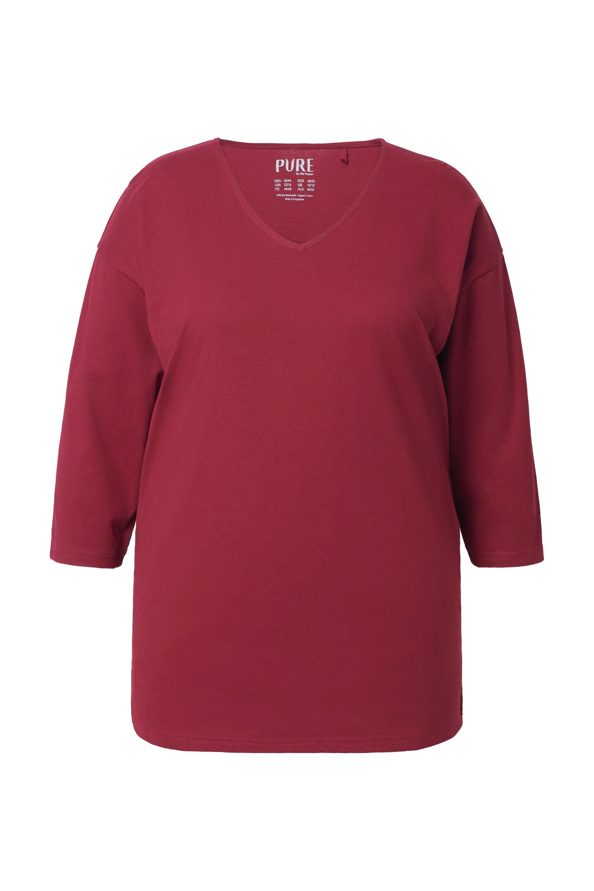 Ulla Popken Pyjama Pyjamashirt V-Ausschnitt 3/4-Arm günstig online kaufen