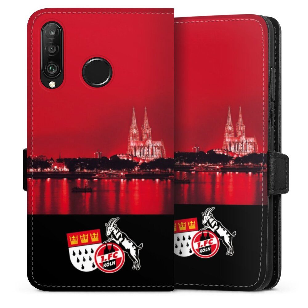 DeinDesign Handyhülle Skyline 1. FC Köln Offizielles Lizenzprodukt Skyline Köln Rot, Huawei P30 Lite Premium Hülle Handy Flip Case Wallet Cover