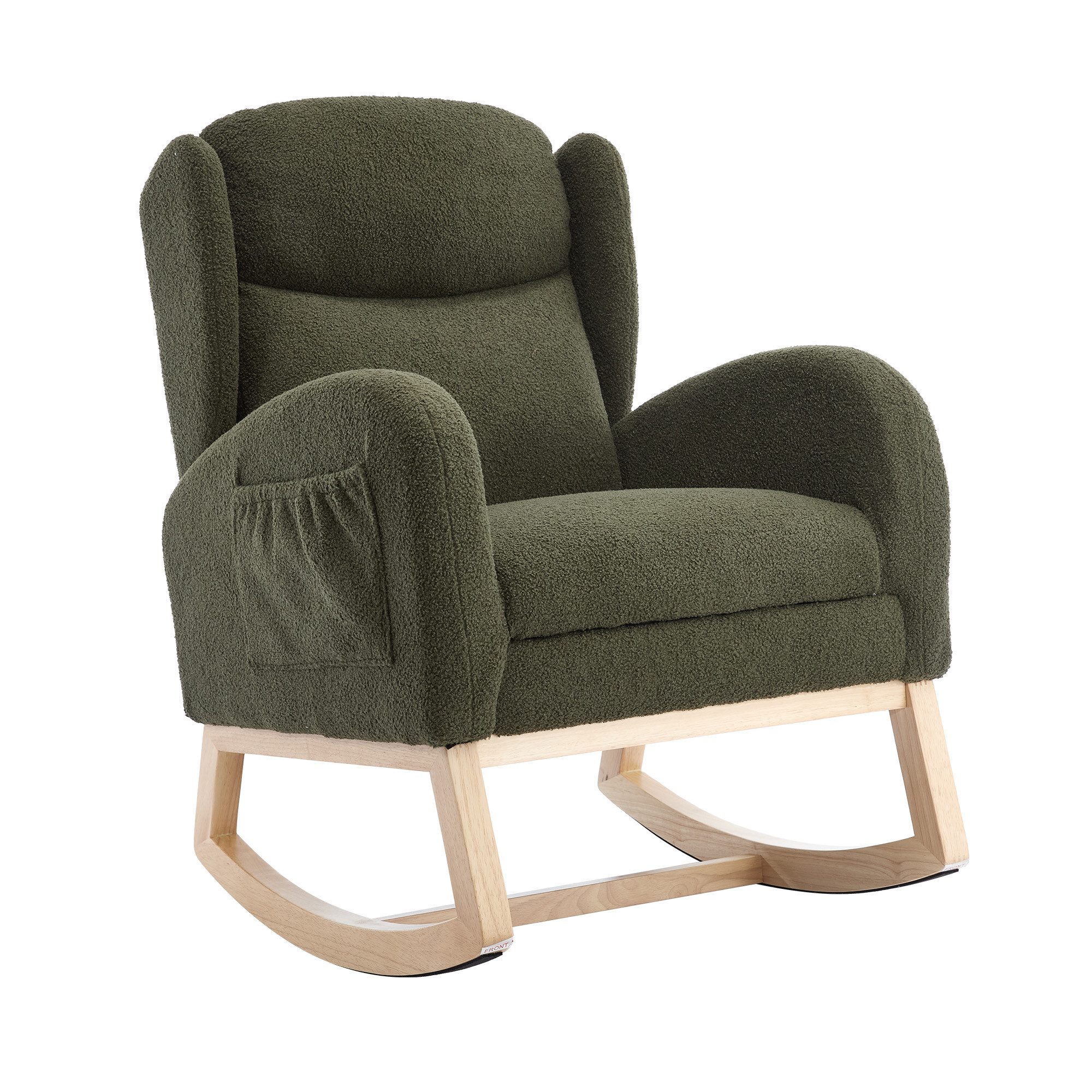 REDOM Schaukelstuhl Stillsessel Relaxsessel (mit Holzgestell, verstellbare Fußstütze & Teddy-Stoff – Ergonomischer Stillstuhl, Lounge-Sessel mit Tasche und hoher Rückenlehne)