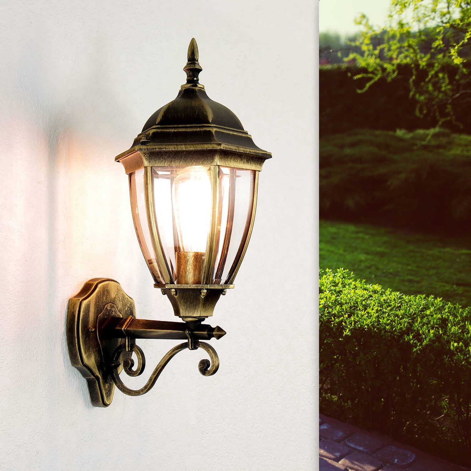 LichtErlebnisse AußenWandleuchte »TORONTO«, AußenWandlampe Gold Antik