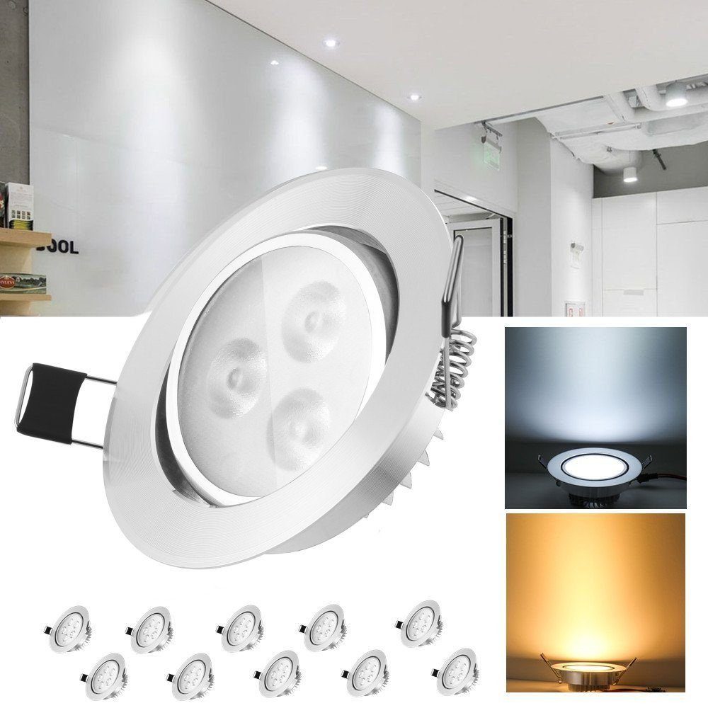 iscooter LED Einbauleuchte 10er LED Set Einbauleuchten Ultra Flach LED Spots, Einbaustrahler, LED fest integriert, Warmweiße, Kaltweiße, Deckenstrahler Einbauspot 10 Stück 5W Warmweiß