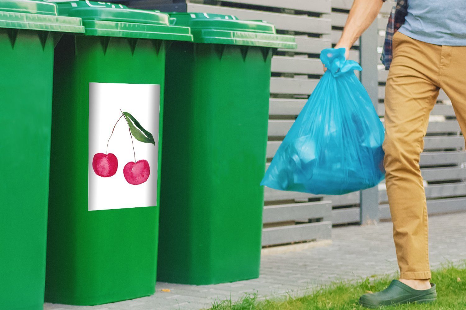 Mülltonne, MuchoWow - Sticker, - Wandsticker Weiß Mülleimer-aufkleber, (1 Obst Abfalbehälter Container, Kirschen St),