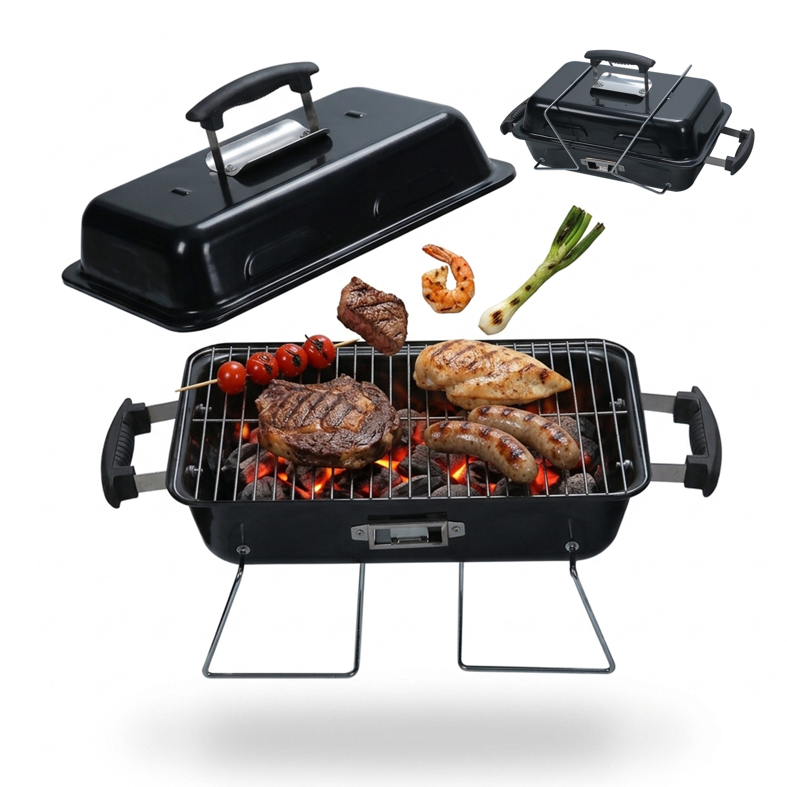relaxdays Holzkohlegrill Klappbarer Tischgrill mit Deckel
