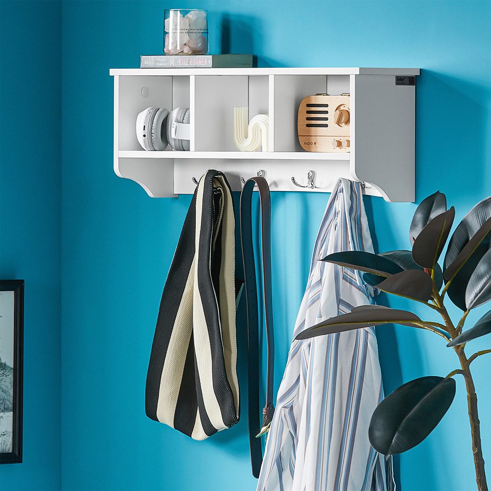 SoBuy Wandgarderobe FRG48, Flurgarderobe mit Ablage, Wandregal mit 4/5 Haken, Wandhake Hängeregal Badezimmerschrank mit Fächern und Haken – Bild 3 von 5