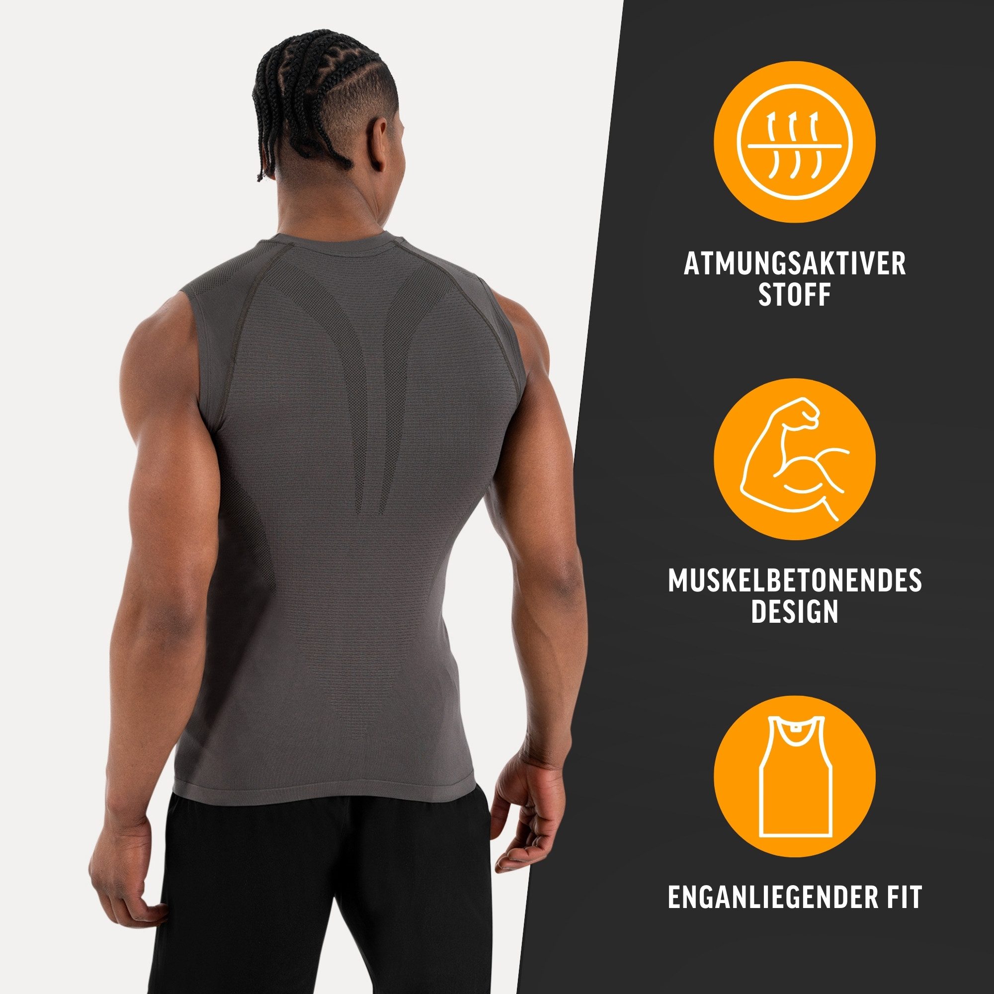 Smilodox Tanktop Carnos, Compression Tank Herren, Gym Shirt Seamless, Fitness Enganliegend, Seamless, Body-Mapping, atmungsaktiv, Stretch