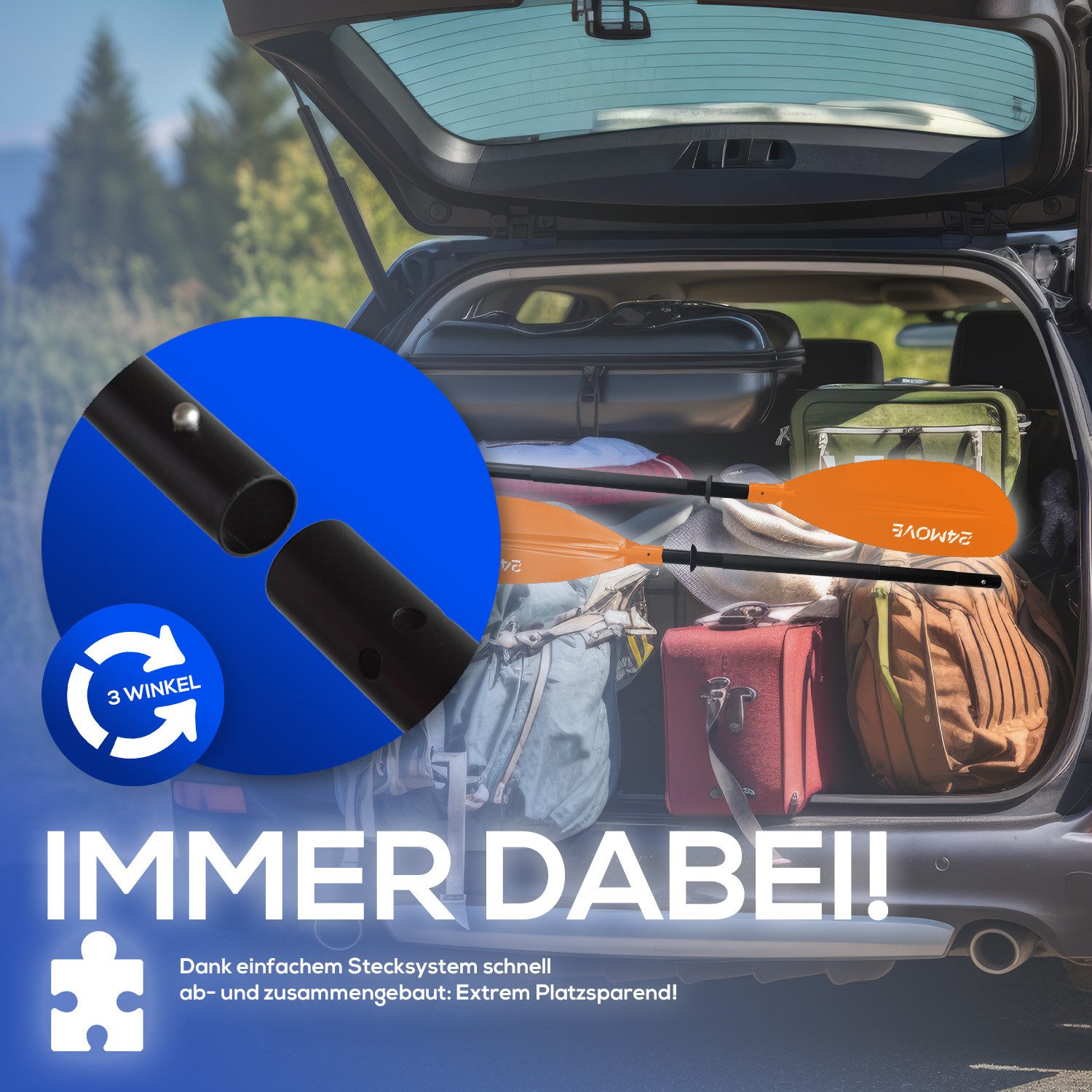 24Move Doppelpaddel, Stand Up Paddle Aluminium SUP-Paddel, (Winkelverstellung, universell einstellbar, verstellbar, 2-teilig, SUP-Paddel), für Paddelboards, Kajakboot und Ruderboot