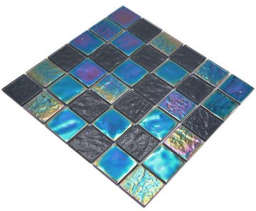 Mosani Mosaikfliesen Glas Crystal Mosaikfliesen iridium blau schwarz glänzend / 10 Matten