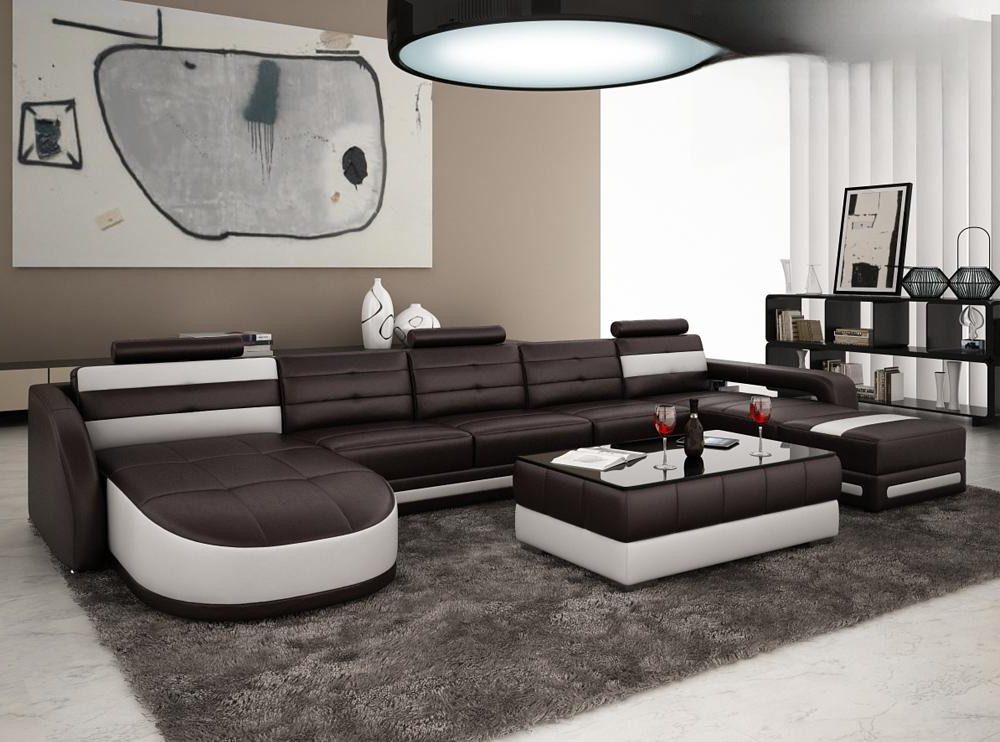 JVmoebel Wohnlandschaft Ecksofa Polser U-Form aus hochwertigem Leder und Massivholz, Made in Europa