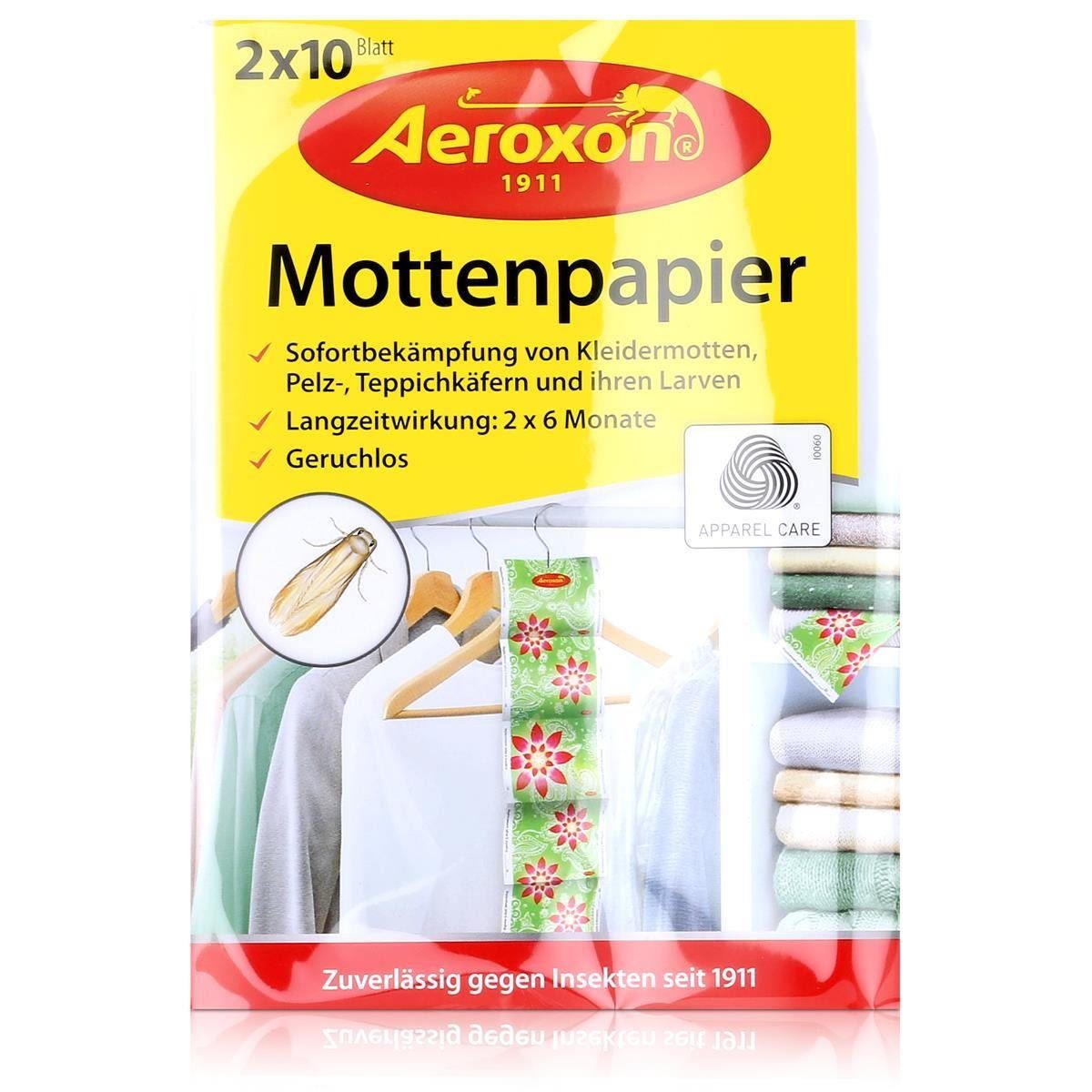 Aeroxon Insektenfalle Aeroxon Mottenpapier 2×10 Blatt – Sofortbekämpfung von Kleidermotten (