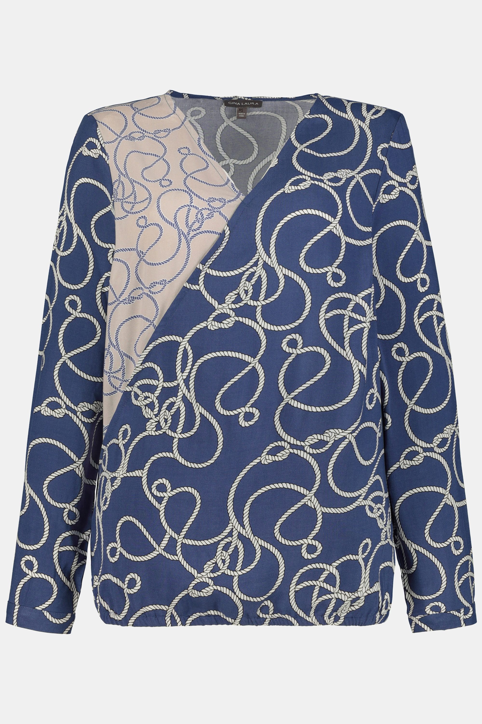 Gina Laura Longbluse Bluse Seilmuster Wickeleffekt Langarm