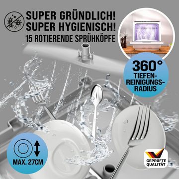 monzana Küchenmaschine, mit ohne Wasseranschluss App WIFI 6 Programme 3 Gedecke 45cm Mini