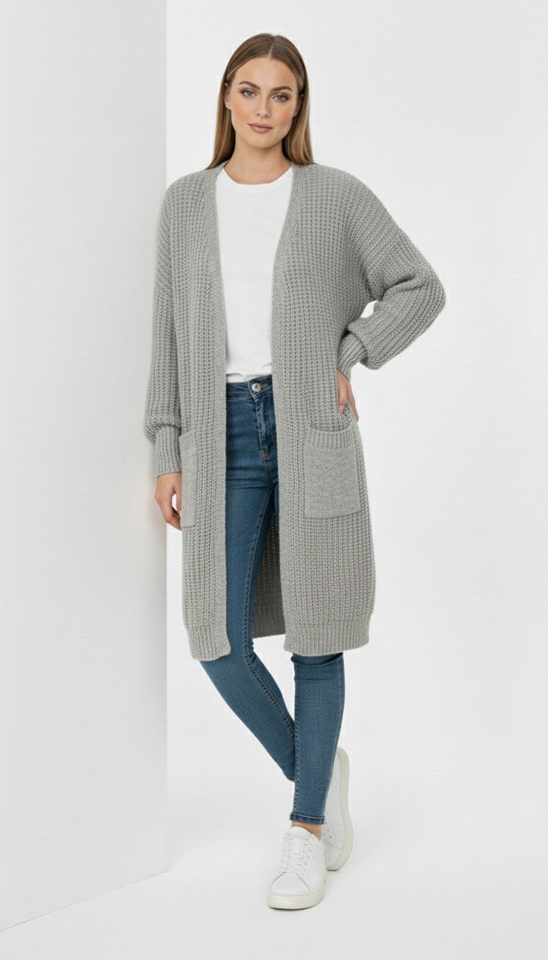 Kendindza Collection Cardigan Cardigan Damen Knielang Oversize Strickjacke günstig online kaufen