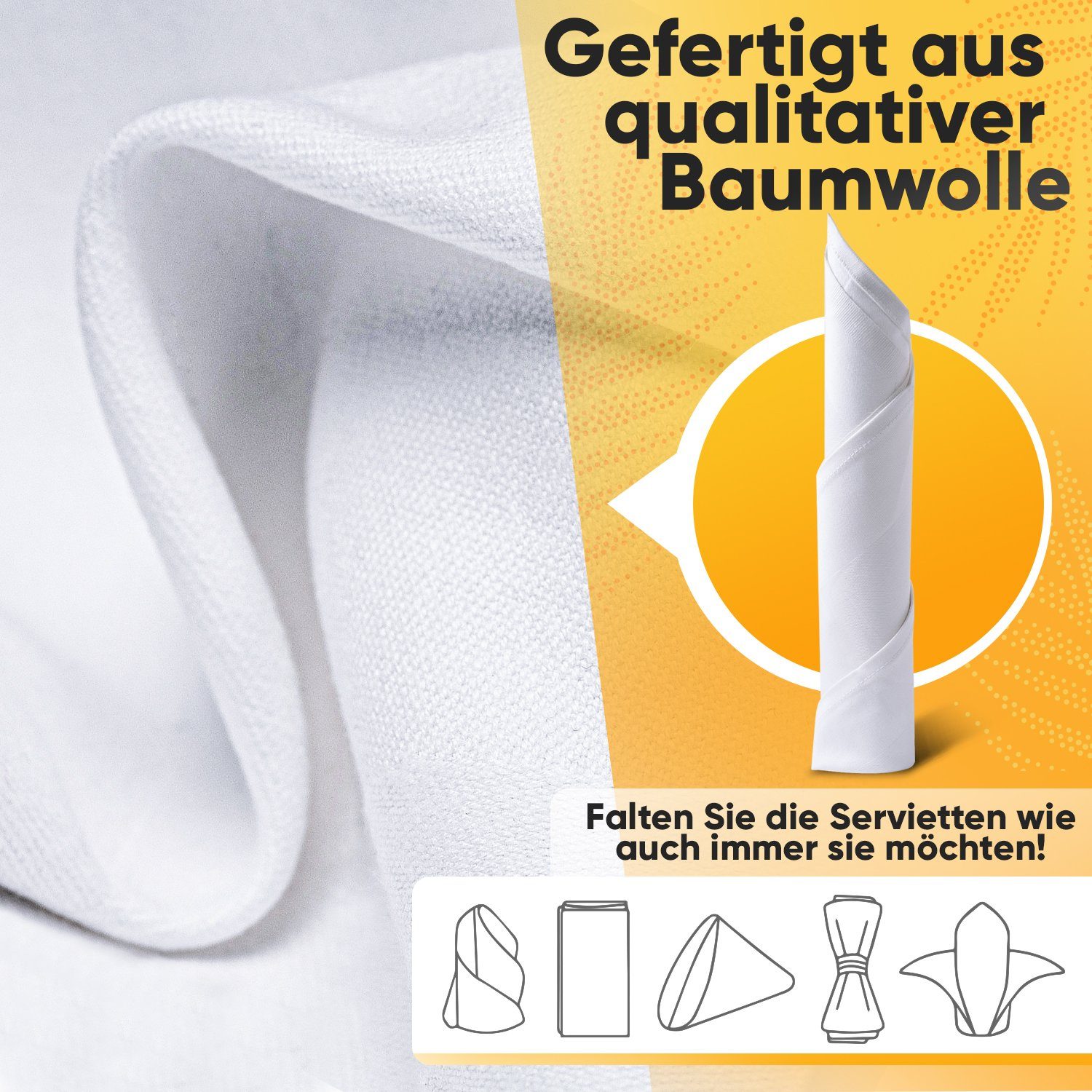 Loco Bird Stoffserviette Stoffservietten Weiß 50x50 cm mit Atlaskante - 6 Stück Damast, (Servietten Stoff, Hochzeitsservietten, Tischservietten), 100% Baumwolle - Hochwertige Baumwollservietten