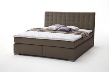 möbelando Boxspringbett Lenno, Boxspringbett Lenno mit Kunstleder braun, Liegefläche 180x200 cm, Kopfteil gesteppt, Metallfüße gebürstet