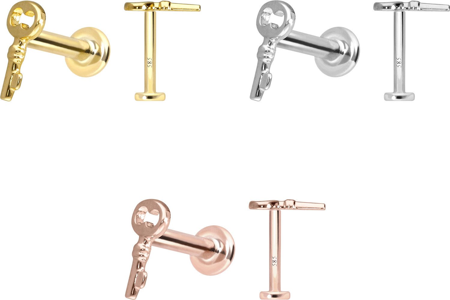 PIERCINGLINE Piercing-Set 14 Karat Gold Labret mit Push Fit SCHLÜSSEL (Labrets, 1-tlg)
