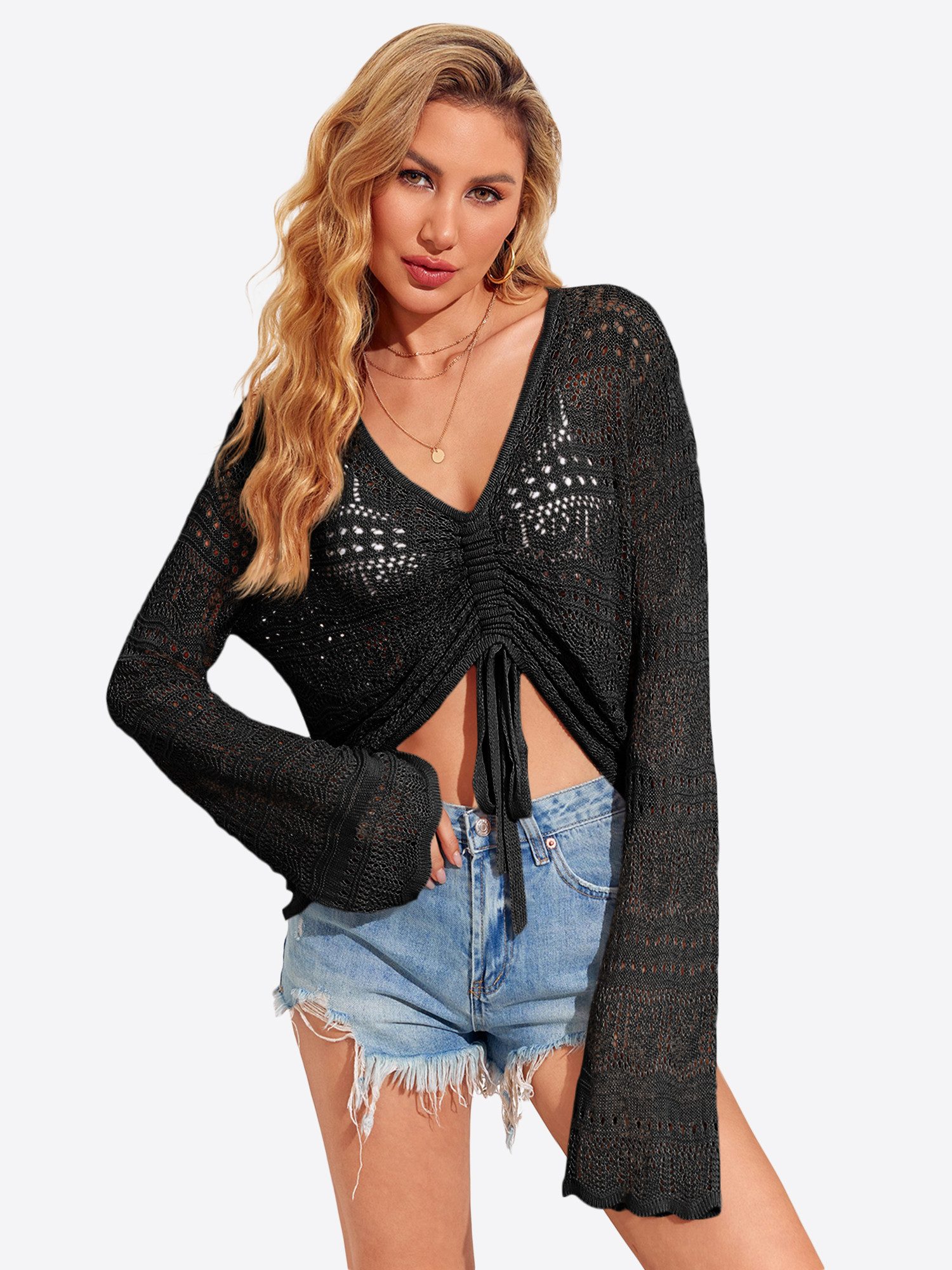 Imily Bela Strickpullover Damen Cover-up-Strickpullover mit Aussparung (Packung, 1-tlg., 1per-Pack) Print