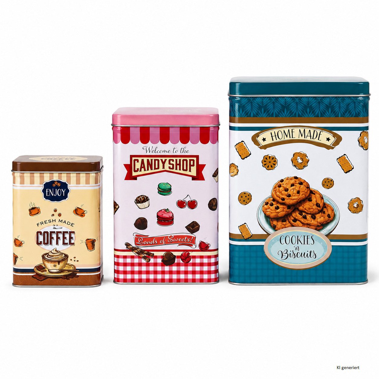 MamboCat Vorratsglas 3er Set Vorratsdosen Cookies aus Blech im Retro-Look Aufbewahrung-Box, Metall