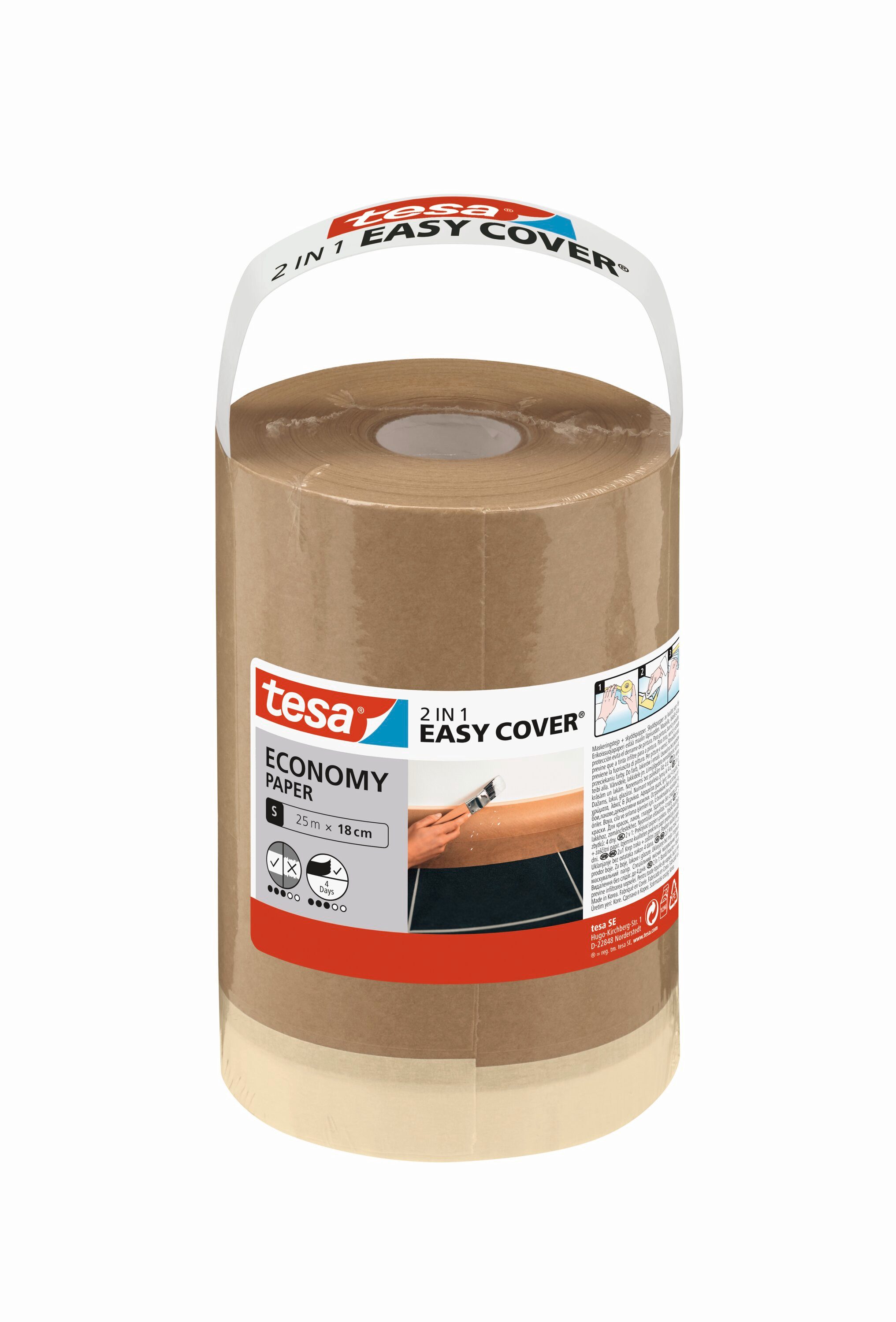 tesa Abdeckfolie EASY COVER Economy Nachfüllrolle – Malerband, 25 m x 18 cm, (Kombi-Set, 2-St., Malerband & Nachfüllrolle), Kreppband & Abdeckpapier - Abdecken&Abkleben für saubere Malerarbeiten