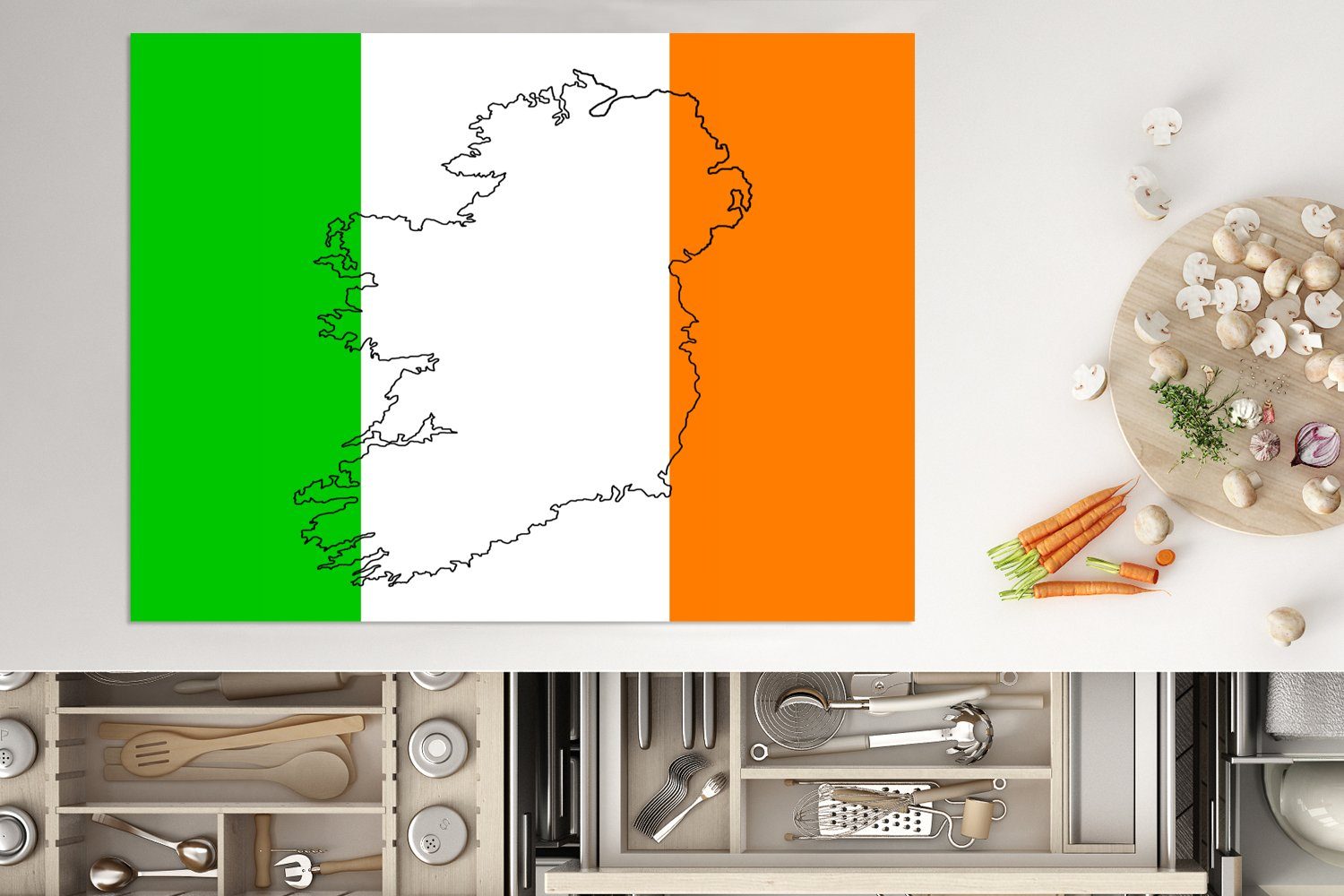MuchoWow Herdblende-/Abdeckplatte Form Farben von Vinyl, von Ceranfeldabdeckung tlg), Arbeitsfläche Irland Irland, Flagge (1 70x52 nutzbar, der den cm, mit Mobile