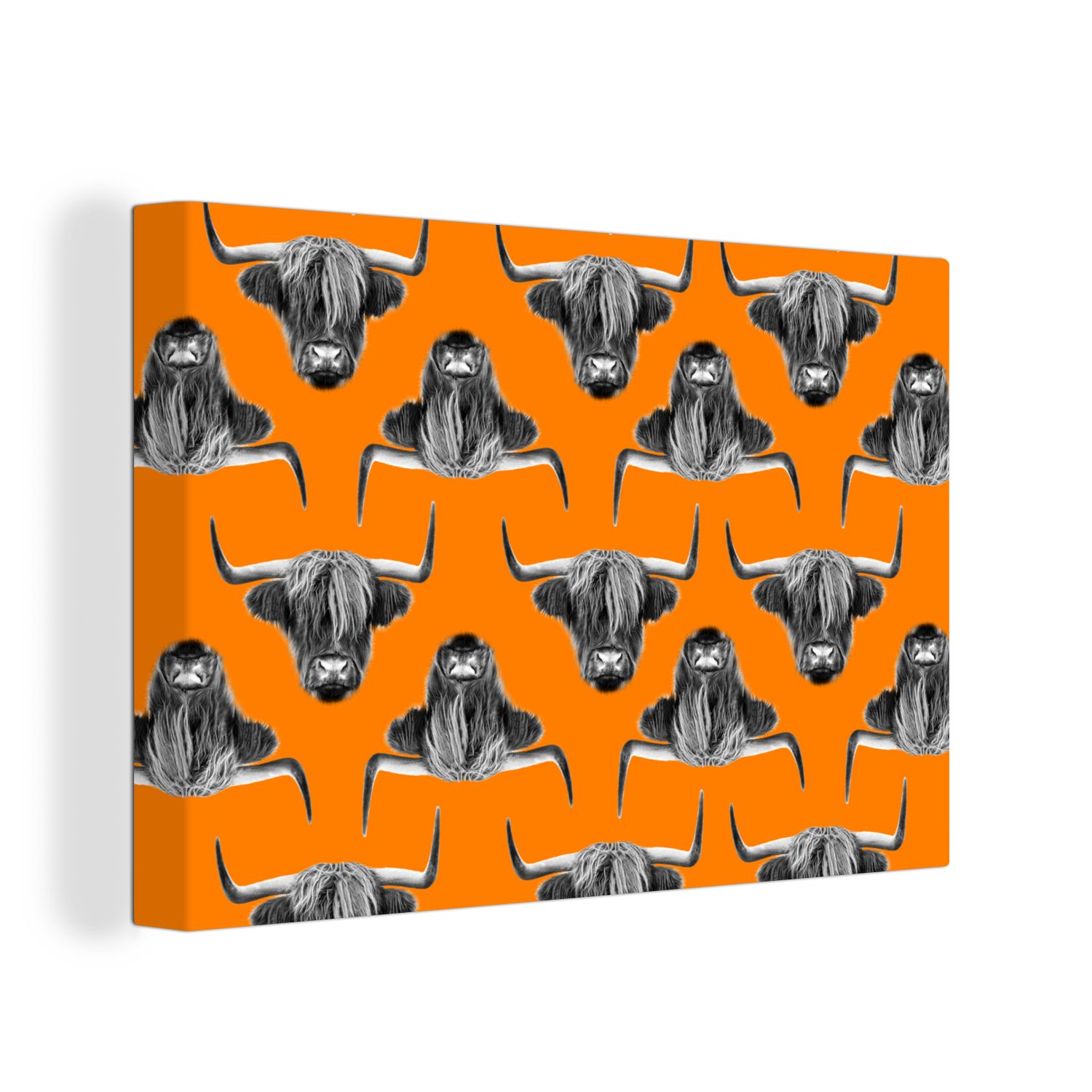 OneMillionCanvasses® Leinwandbild Schottischer Highlander - Muster - Orange, (1 St), Wandbild Leinwandbilder, Aufhängefertig, Wanddeko, 30x20 cm