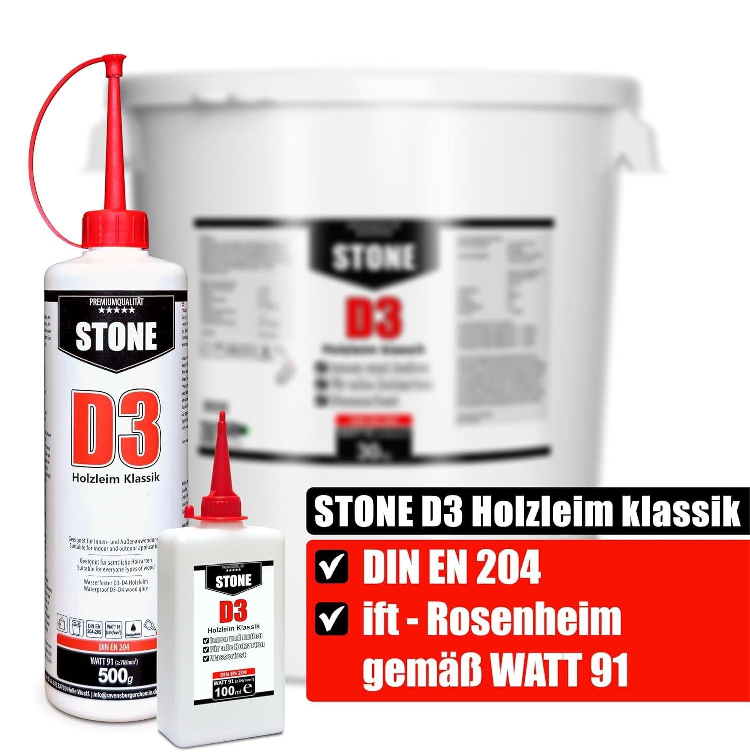 STONE Klebstoff D3 - Holzleim Klassik - PVAc Dispersionsleim Holz Kleber, 500 ml D3 Holzleim – für Möbelbau, Reparaturen & Holzverklebungen – Bild 3 von 3