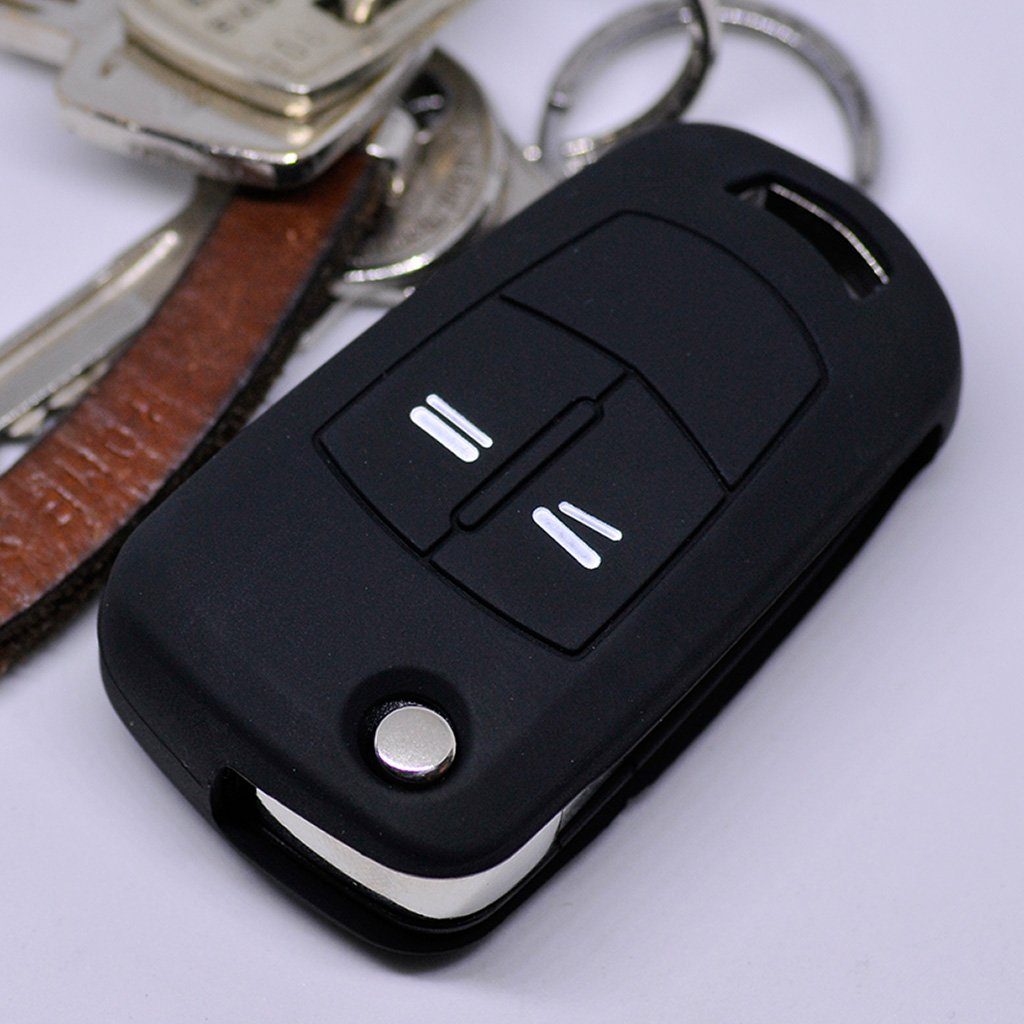 mt-key Schlüsseltasche Autoschlüssel Softcase Silikon Schutzhülle Schwarz, für OPEL Astra Vectra Corsa Zafira Signum bis 2008 2 Tasten Schlüssel