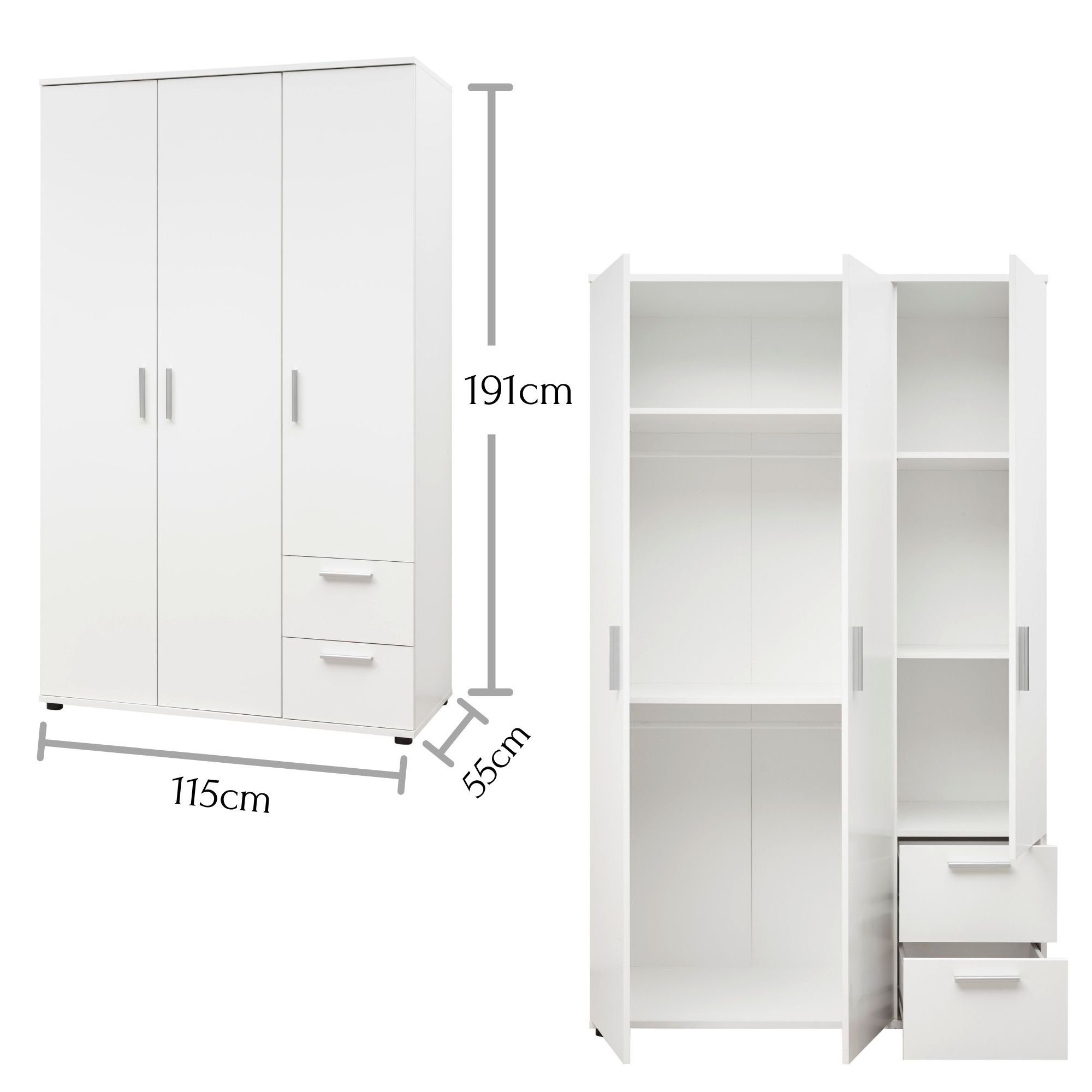 Begabino Kleiderschrank 115 x 191 x 55 cm (B/H/T)