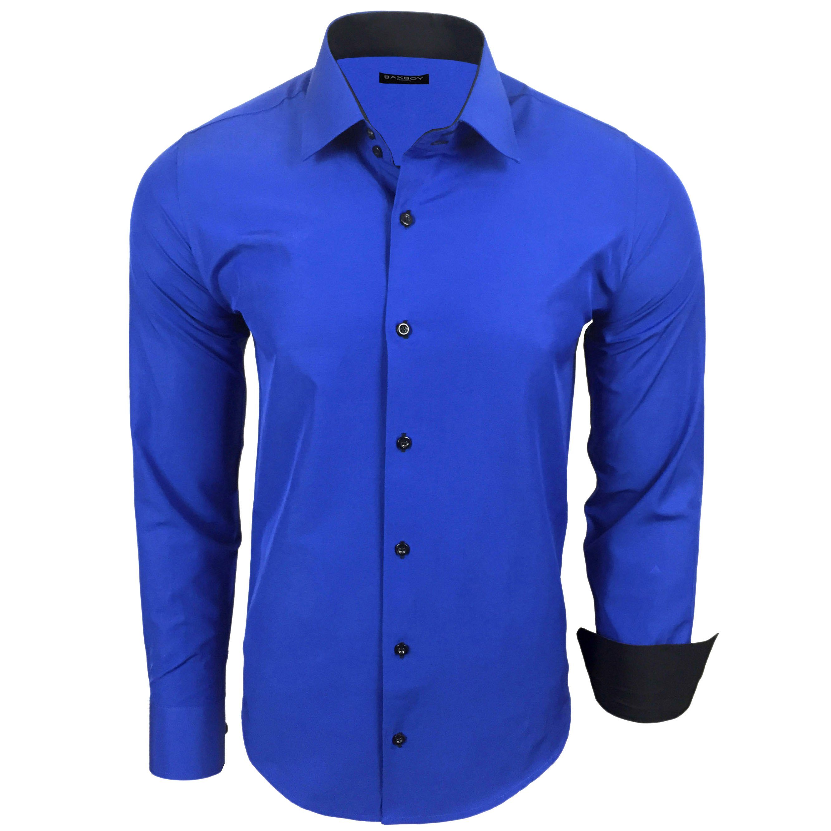Baxboy Langarmhemd Kentkragen Businesshemd Slim Fit Hemd mit farblich abges günstig online kaufen