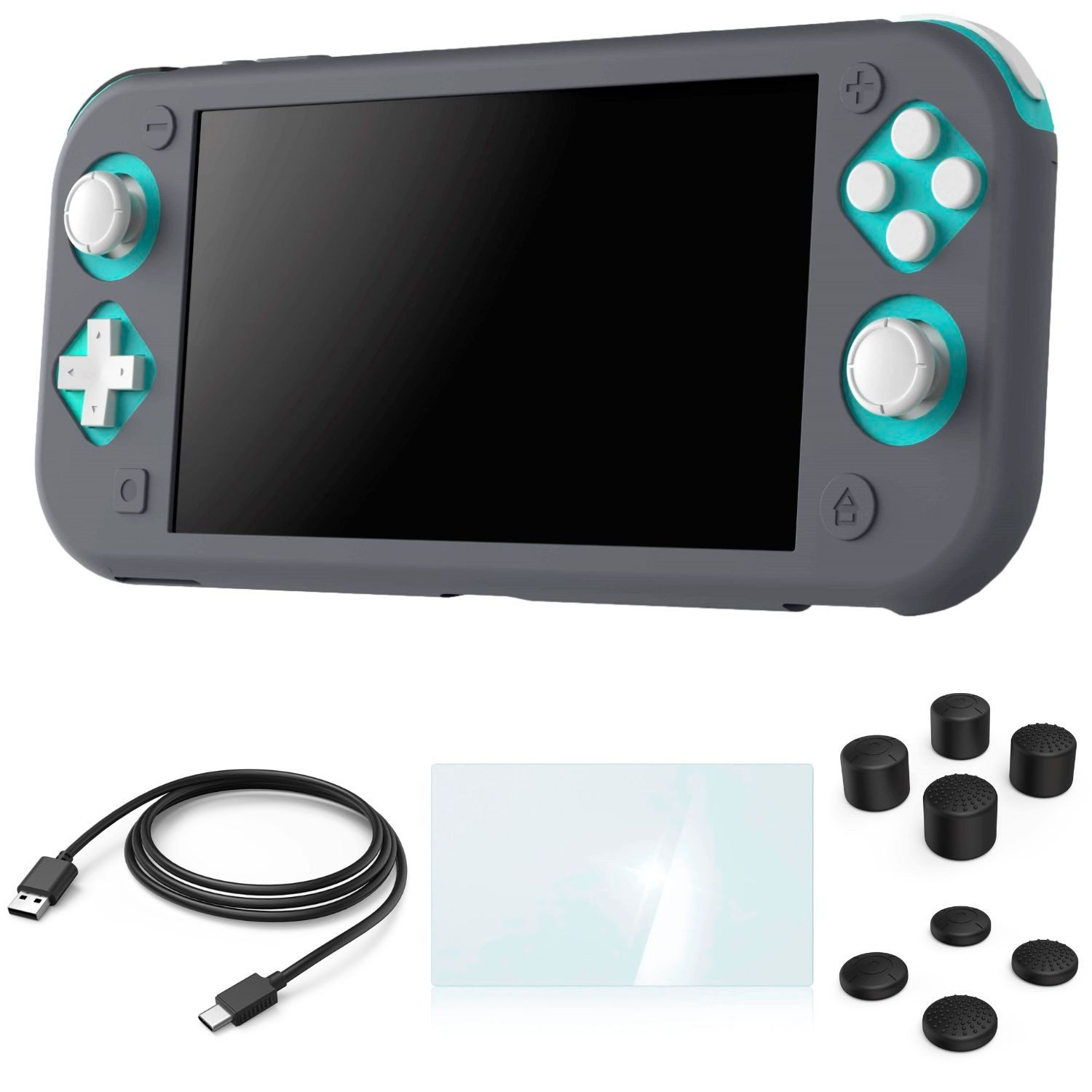 Hama Konsolen-Tasche 11in1 Zubehör-Set für Nintendo Switch Lite, Grip-Case Schutzhülle Tasche USB-C Ladekabel Display-Folie Schutzfolie