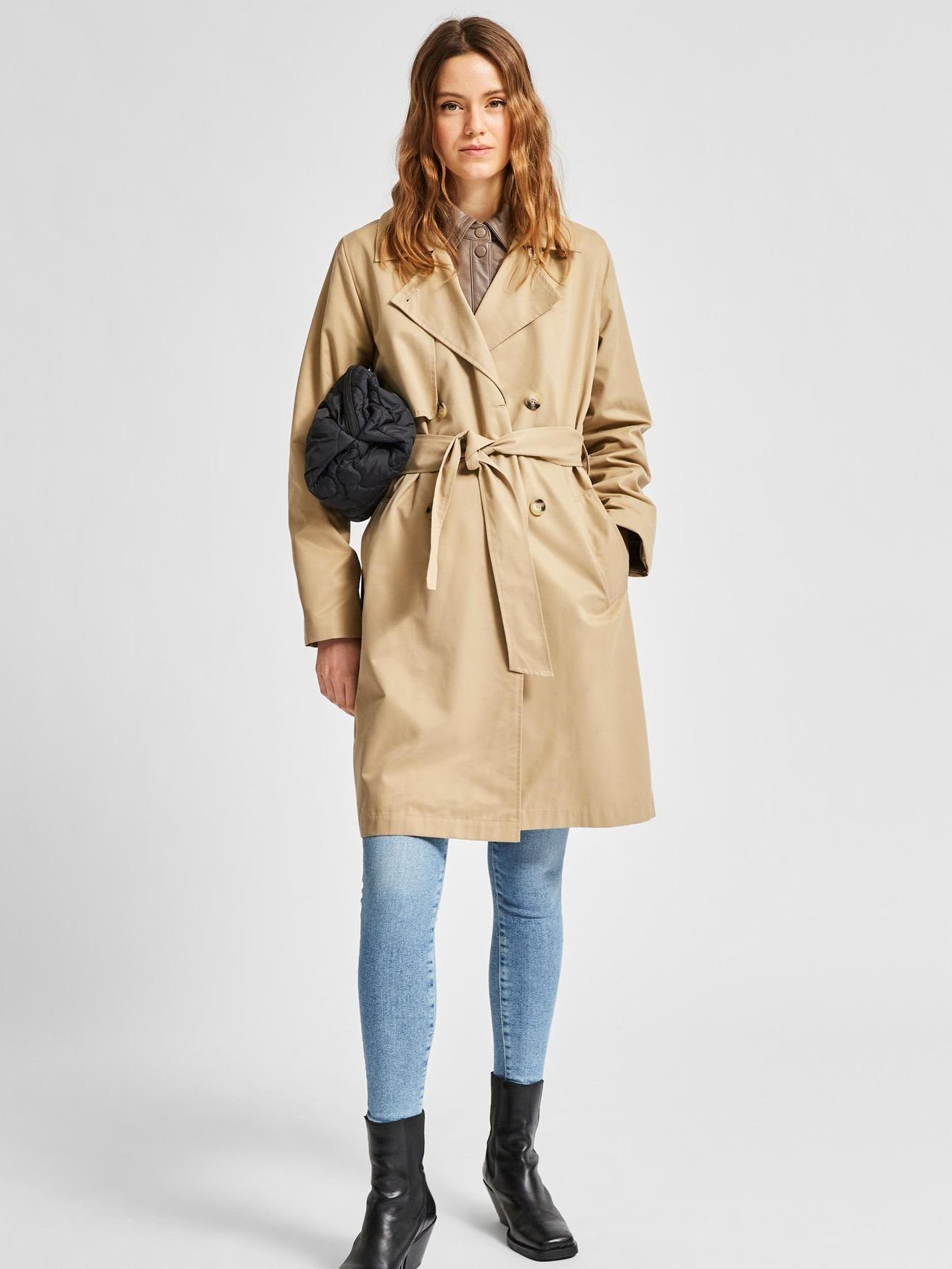 SELECTED FEMME 4992 sand (21) Coat Übergang Mantel SLFWEKA Eleganter Kurzmantel in Trench Beige