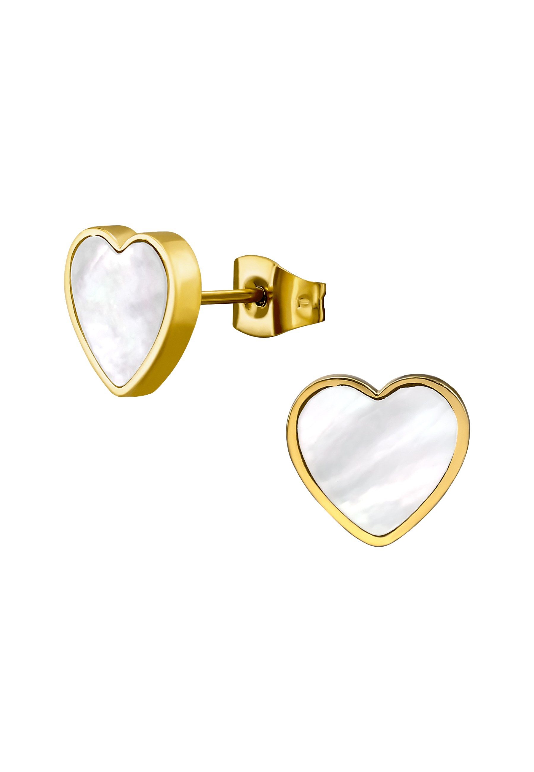 Diademita Paar Ohrstecker Herz-Ohrstecker aus Edelstahl mit Imitiertem Muschelmutt (Perlmutt) (Set)