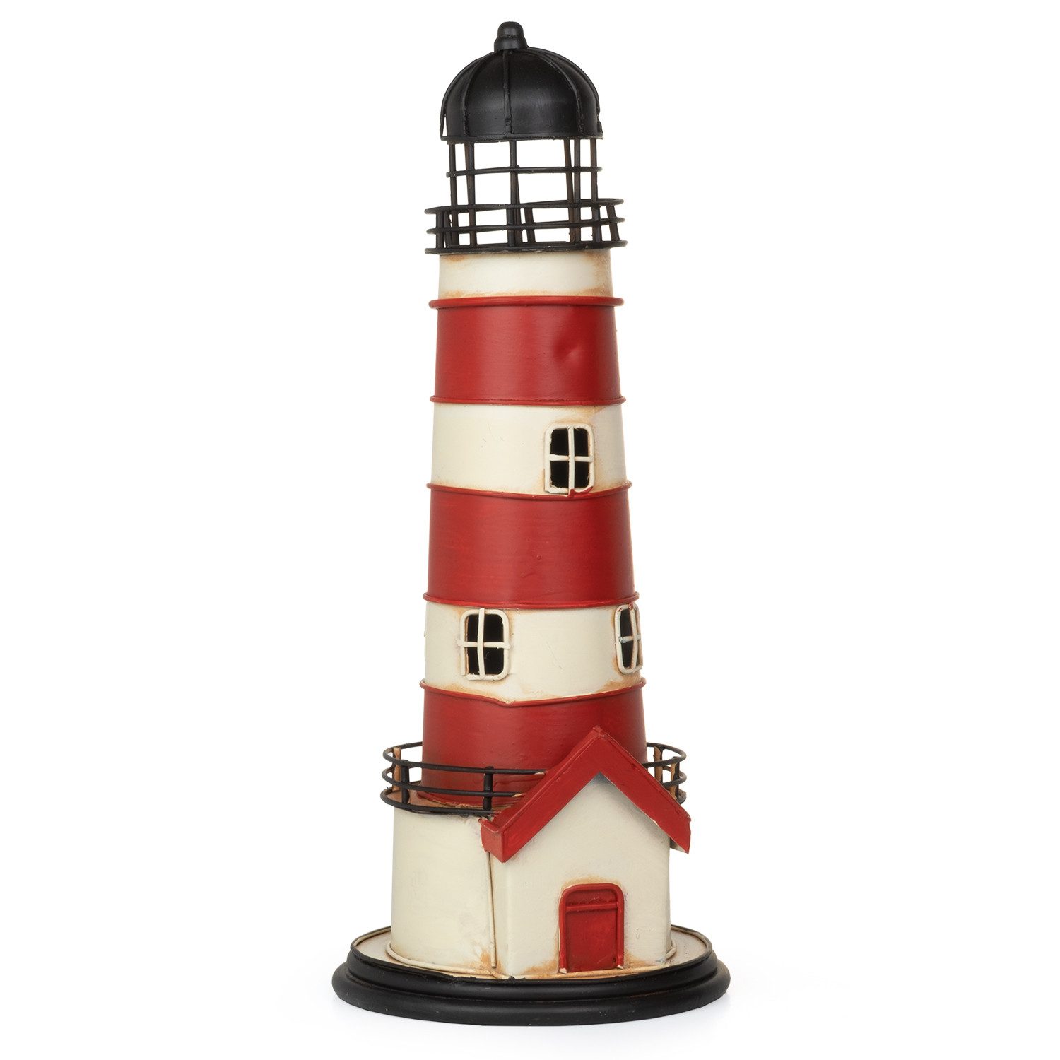 Moritz Spardose Blech-Spardose Leuchtturm rot weiß, Modell Nostalgie Antik-Stil Retro Blechmodell Miniatur Nachbildung