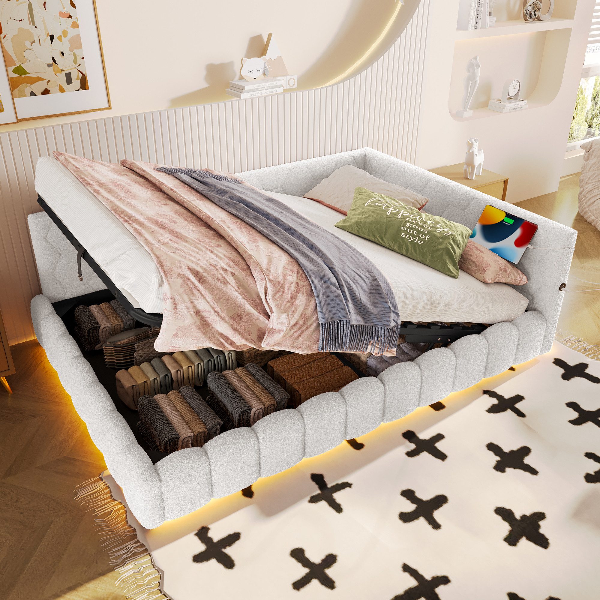 Flieks Daybett, Hydraulisches Polsterbett Tagesbett Schlafsofa 140x200cm mi günstig online kaufen