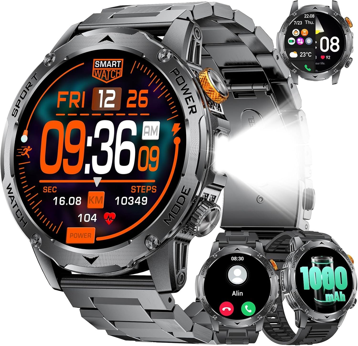 Lige EF12-F Smartwatch (4,4 cm, android ios), Smartwatch Herren mit AMOLED Display 1000 mAh Akku und IP68 Schutz