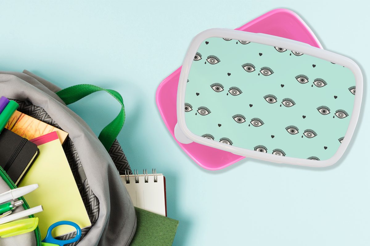 Brotbox Augen Snackbox, Herzen - (2-tlg), - Mädchen, Kinder Kunststoff für - Kunststoff, - - Lunchbox Mädchen Brotdose Muster - MuchoWow Kinder, rosa Kinder, Mädchen Erwachsene,