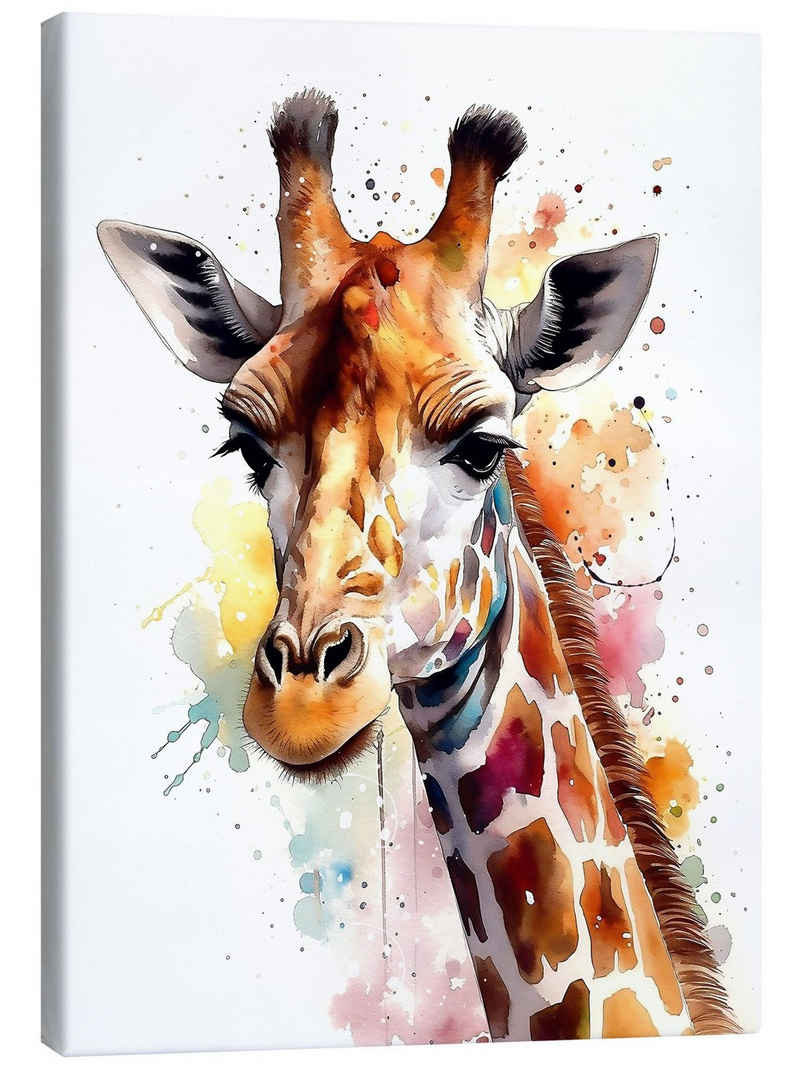 Posterlounge Leinwandbild Olga Telnova, Bunte Aquarell-Giraffe, Kinderzimmer Kindermotive