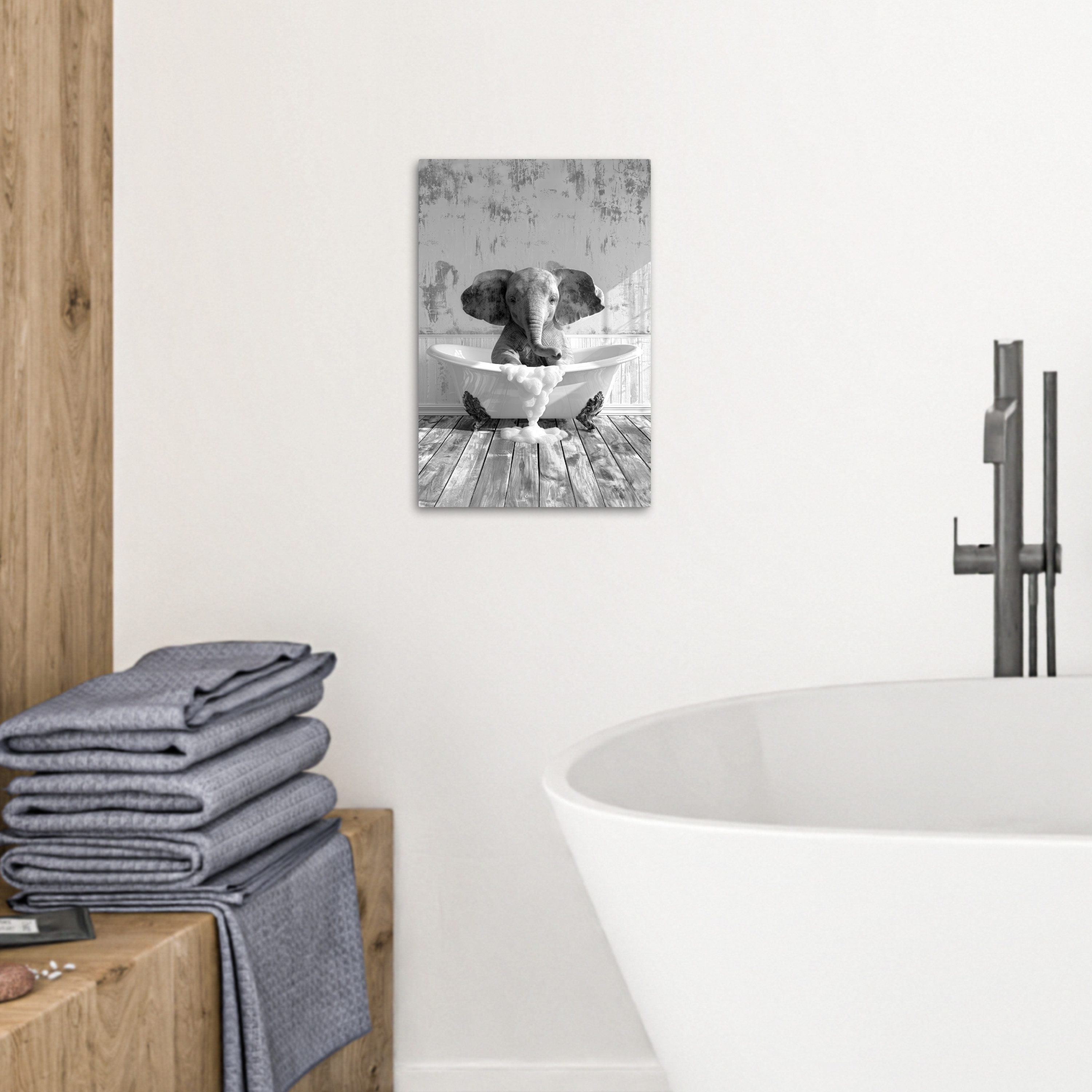 OneMillionCanvasses® Leinwandbild Elefant - Weinlese - Tiere - Schwarz - Weiß, Fotodruck (1 St), Badezimmer Deko, Bilder WC, Toilette Wanddeko 20x30 cm – Bild 3 von 5
