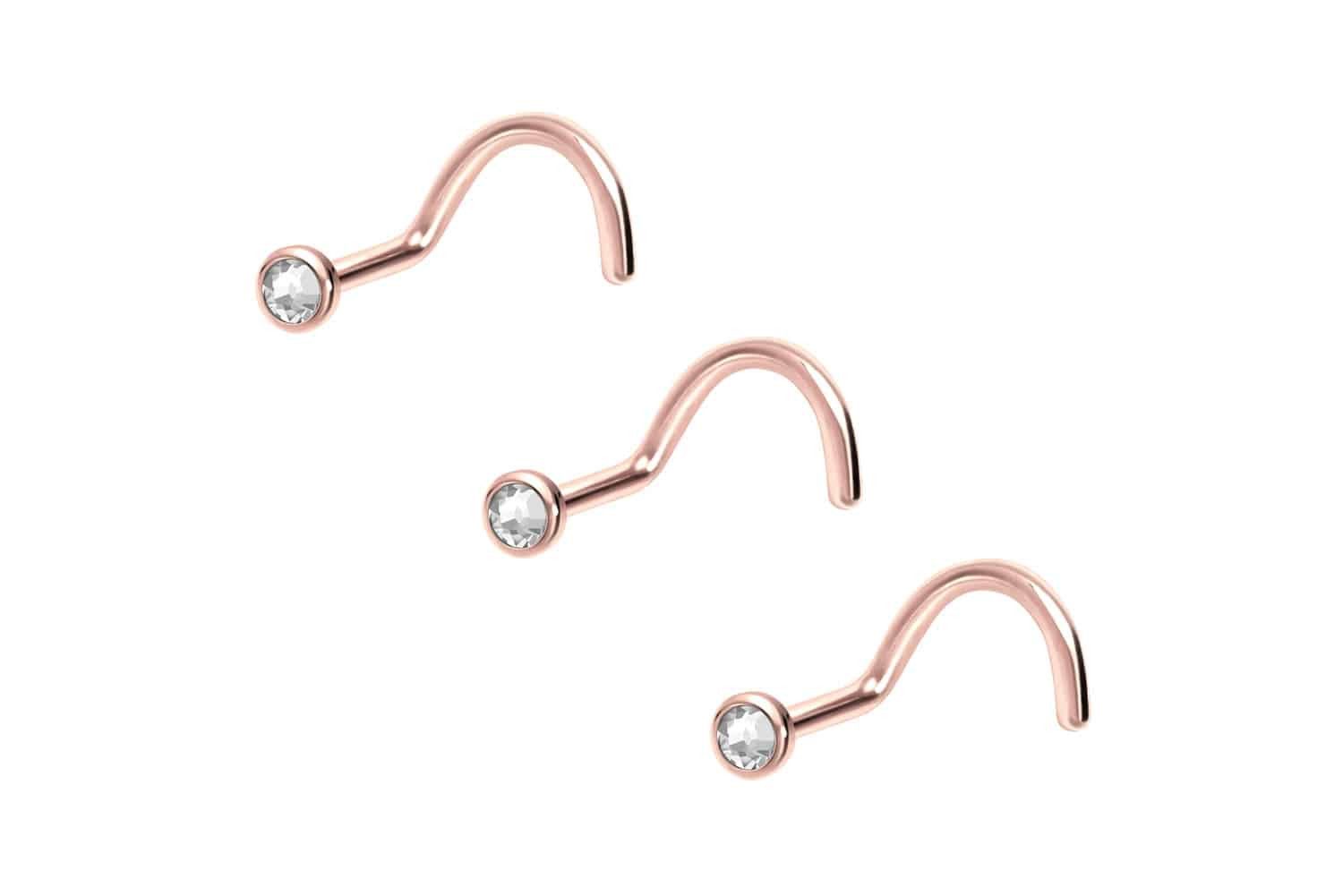 Nasenpiercing 3er Set Titan Nasenstecker Spirale FLACHE KRISTALLDISC