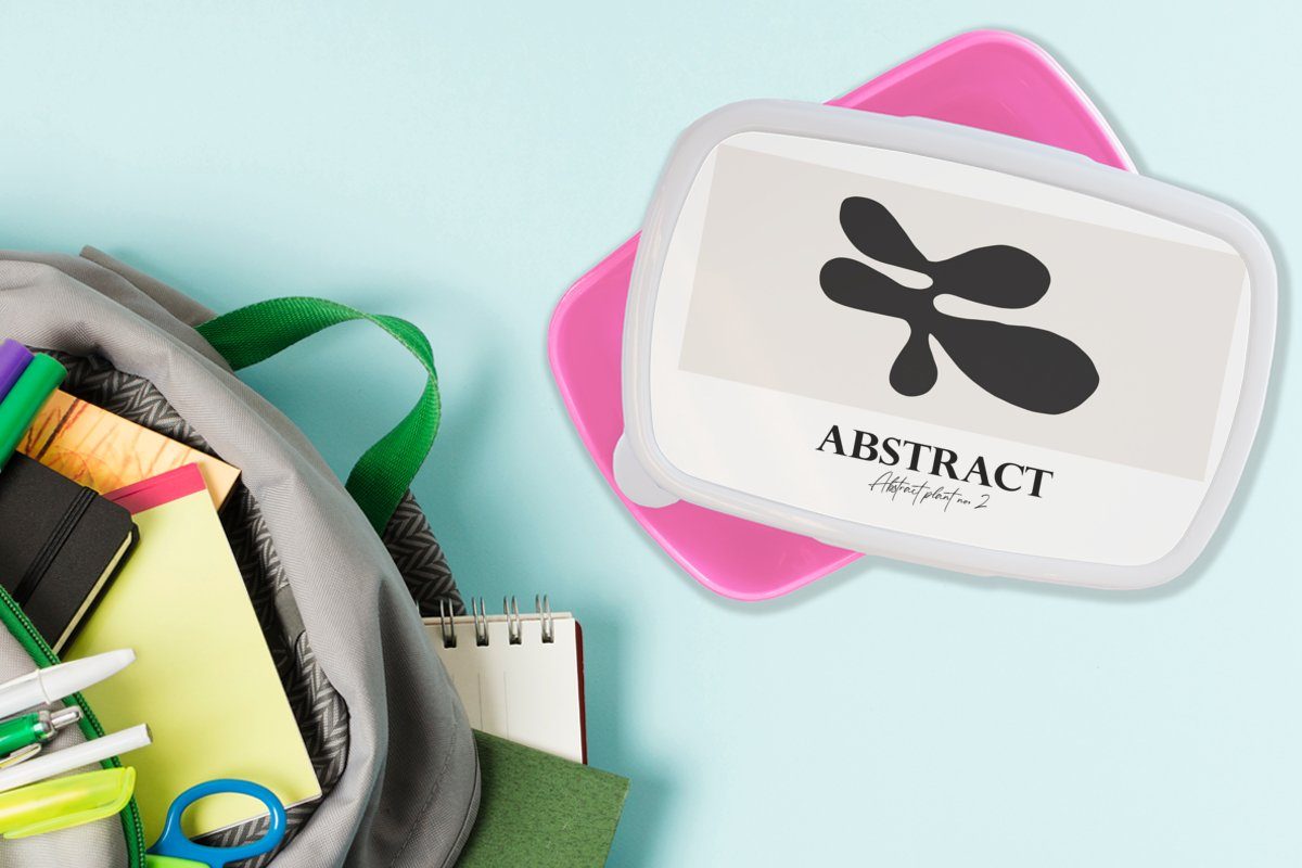 Abstrakt, Brotbox rosa Beige MuchoWow Mädchen, für Schwarz Lunchbox Erwachsene, Brotdose - Kunststoff, Snackbox, (2-tlg), Kinder, - Kunststoff