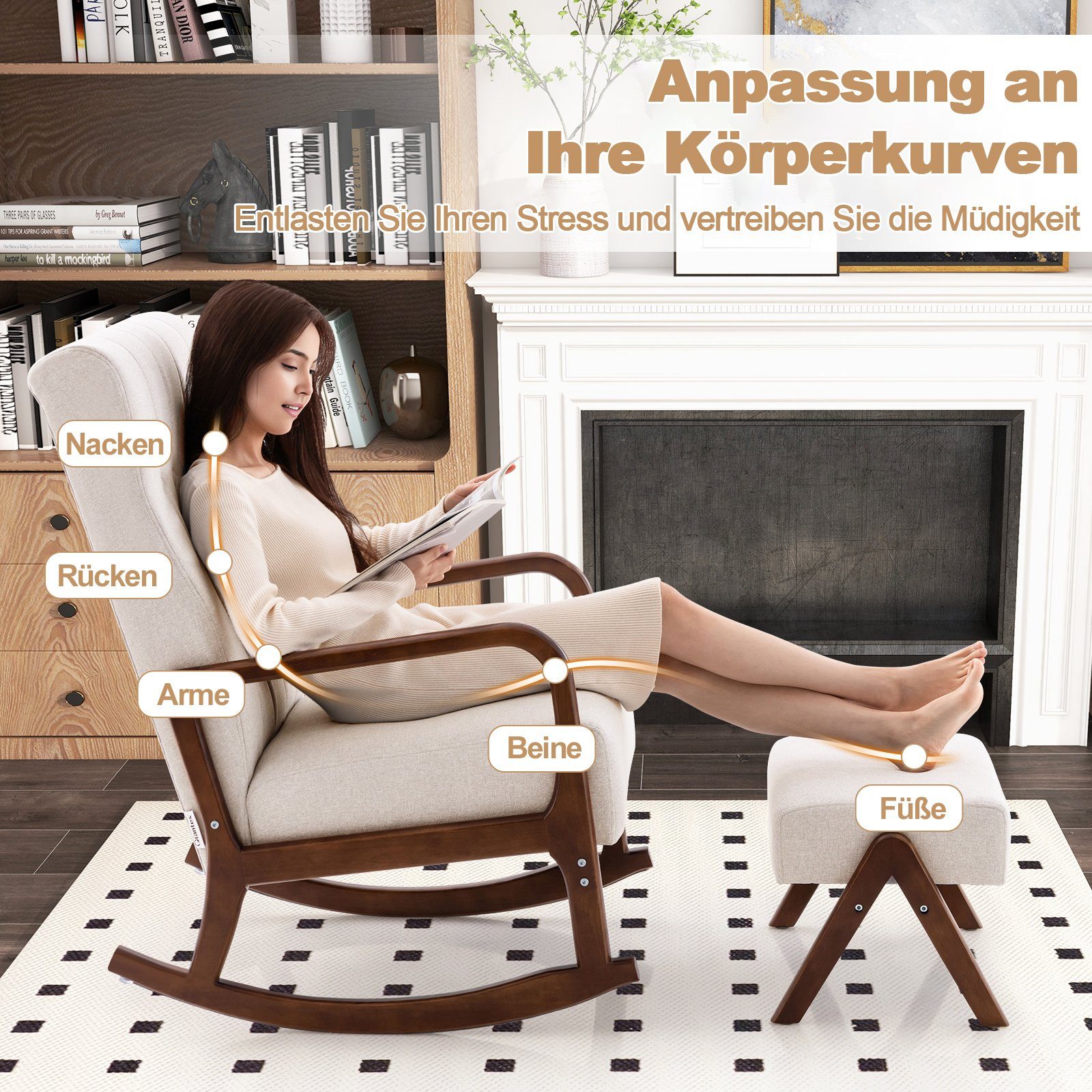 COSTWAY Schaukelstuhl, mit Hocker, gepolsterter Sessel, günstig online kaufen