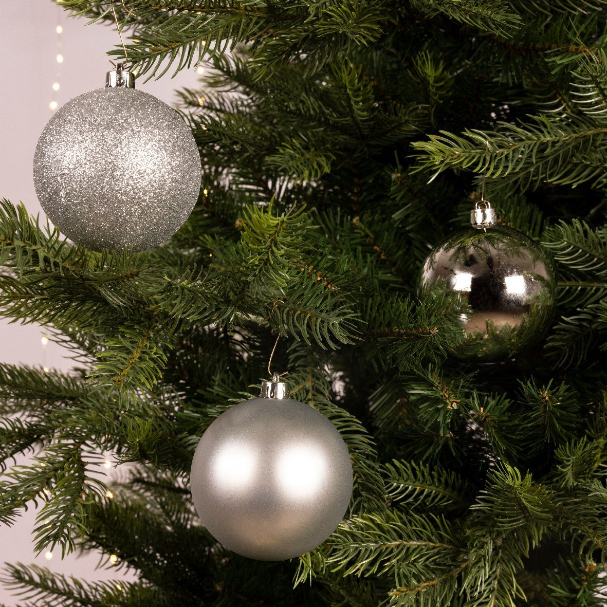 Kunststoff Weihnachtsbaumkugel, 34er 8cm decorations season Silber Decoris Weihnachtskugeln - Set
