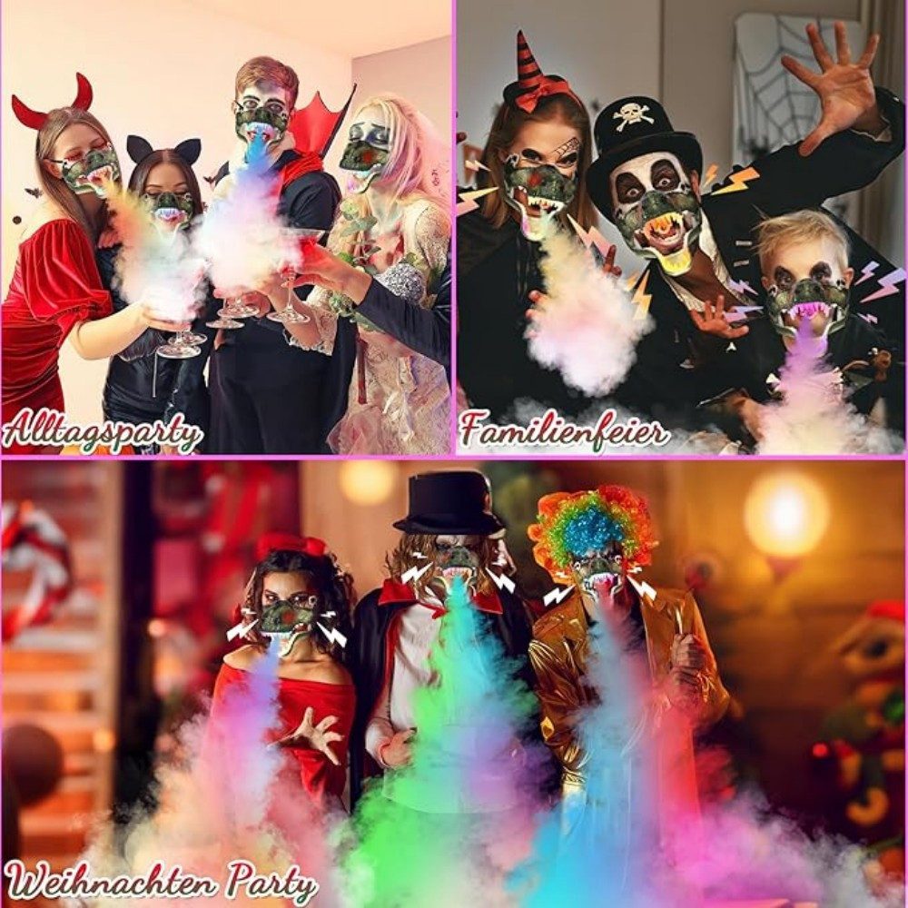 POPOLIC Verkleidungsmaske LED Maske Halloween-Spielzeug, Grinch Maske Erwachsene, (Dinosauriermaske, 1-tlg., mit Spray und LED weihnachtsmaske für Maskerade Cosplay), beleuchtete Gesichtsmaske für Kinder Männer Frauen Weihnachten Party
