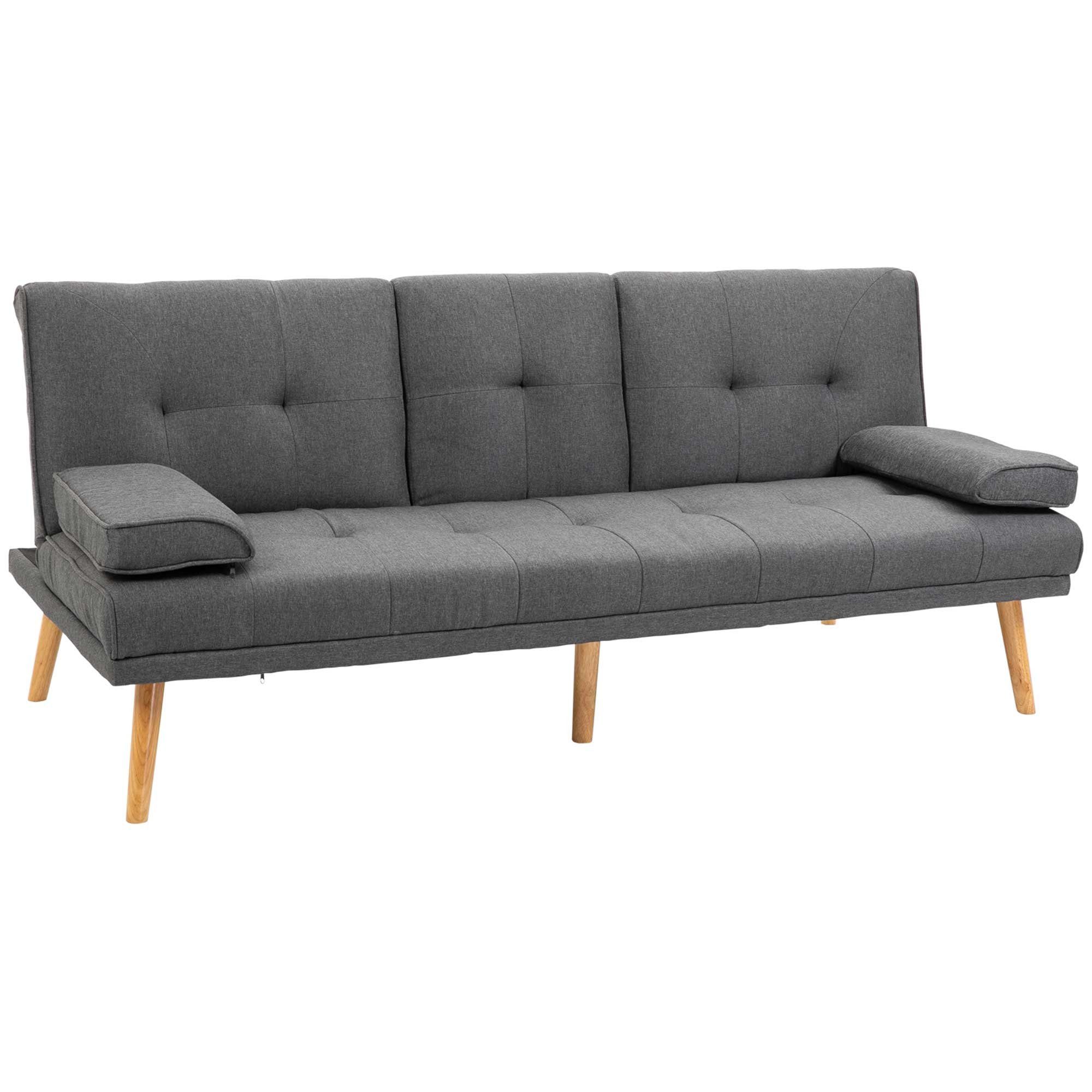 HOMCOM Schlafsofa 3-Sitzer-Sofa, Bettsofa mit Klappbarem Tisch, Stoffsofa 1 Teile, wahlweise mit Bettfunktion