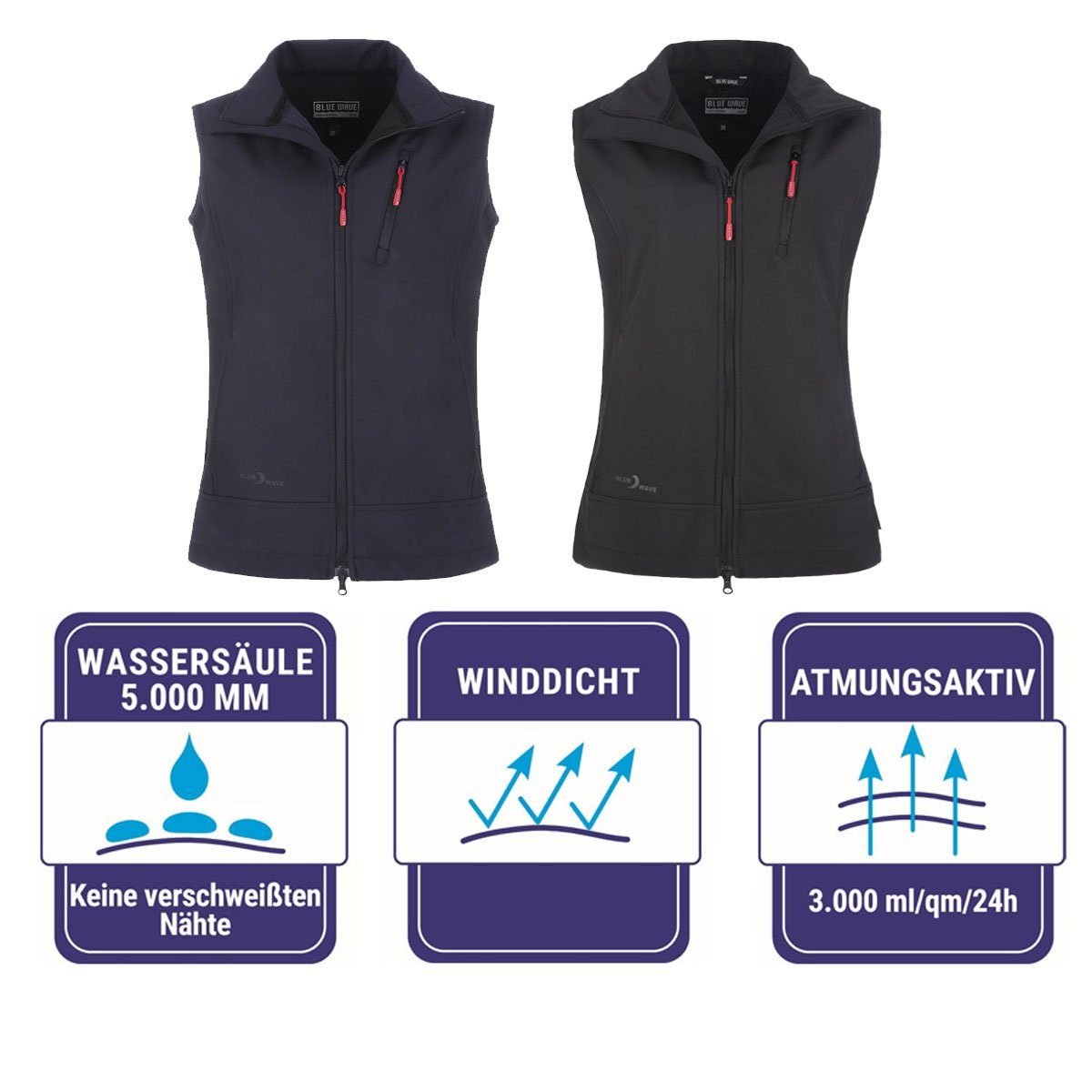 Blue Wave Softshellweste Britt Damen Outdoor-Weste Britt - Weste Softshell mit Stehkragen