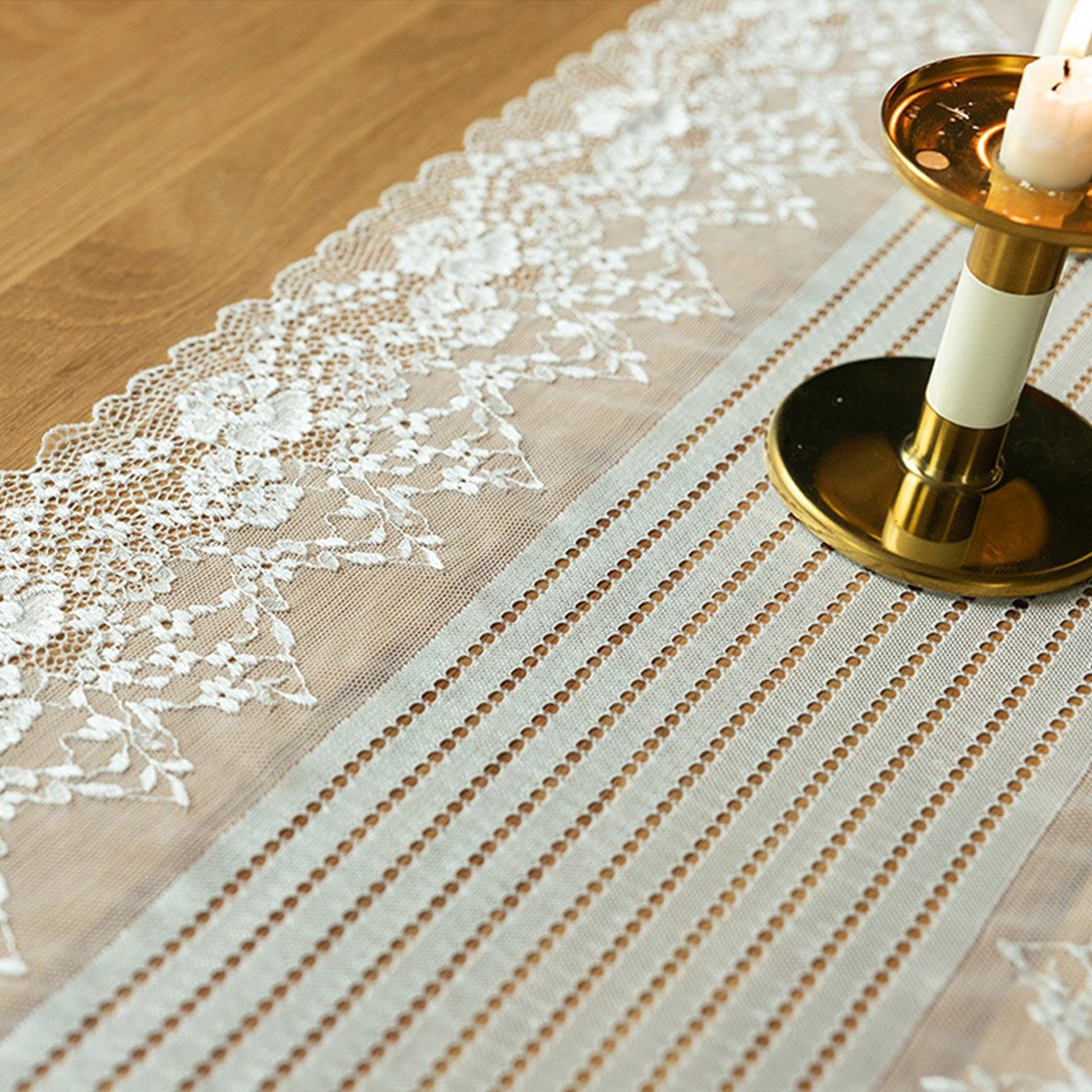 LAPAPRO Tischläufer Retro-Pastoral Tischläufer mit Spitze Bestickt Blumenmuster, 1 Stück, 40 x 90cm/ 110 cm/150cm/180 cm/200 cm/220 cm /300 cm