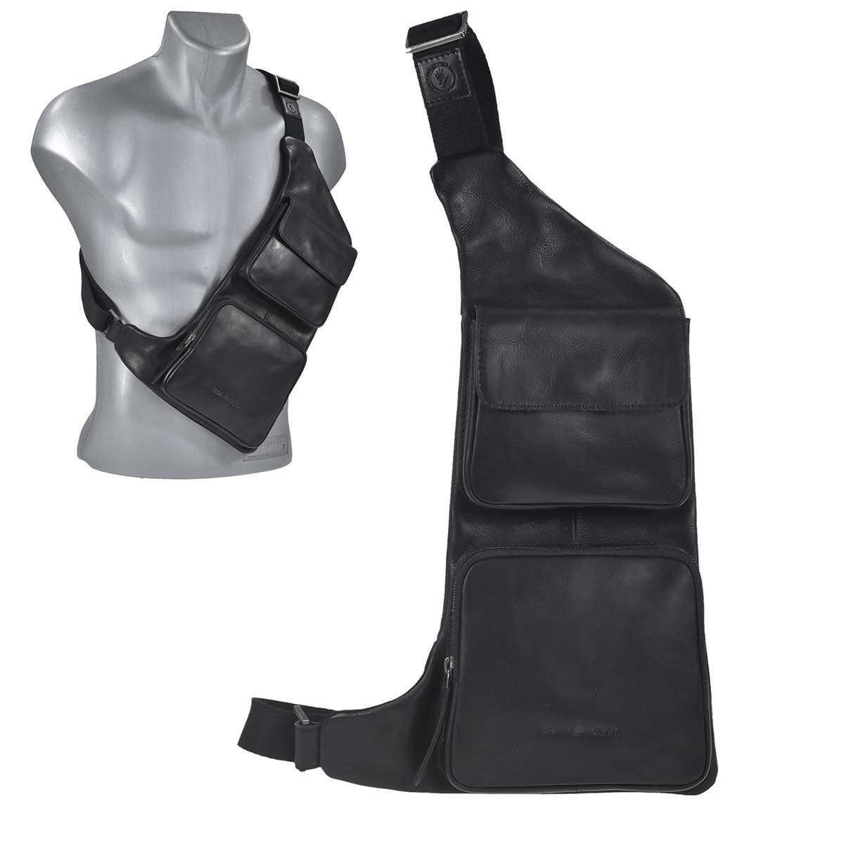 Greenburry Umhängetasche Pure Black, Crossbag 25x38cm, Messengerbag, Damen Herren