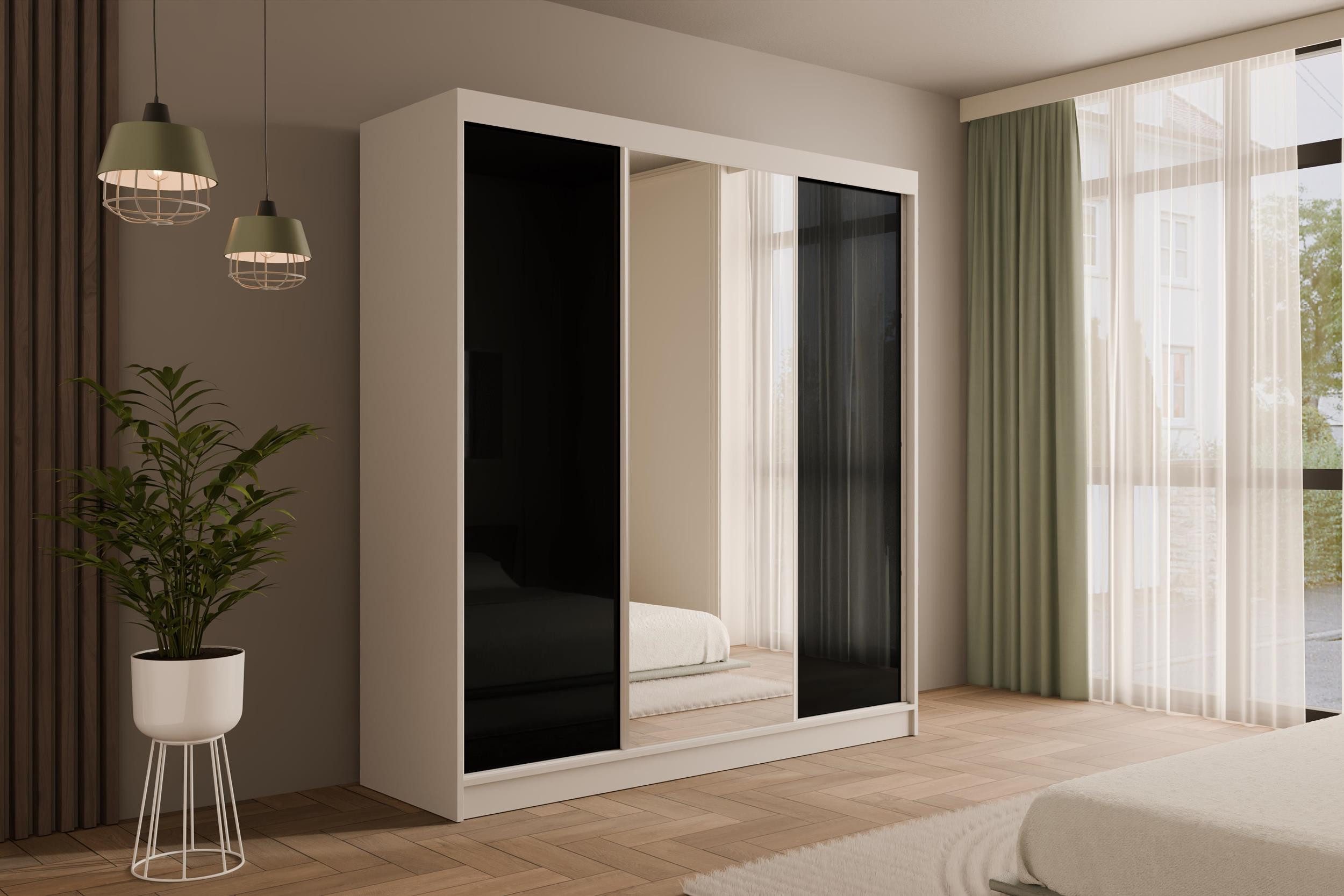 ALTDECOR Schiebetürenschrank V2-STILO Spiegel Spiegeltüren Geriffelte Fronten Schwebetürenschrank