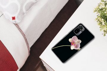 MuchoWow Handyhülle Orchidee - Blumen - Schwarz - Rosa - Knöpfe, Phone Case, Handyhülle Xiaomi Redmi Note 10, Silikon, Schutzhülle